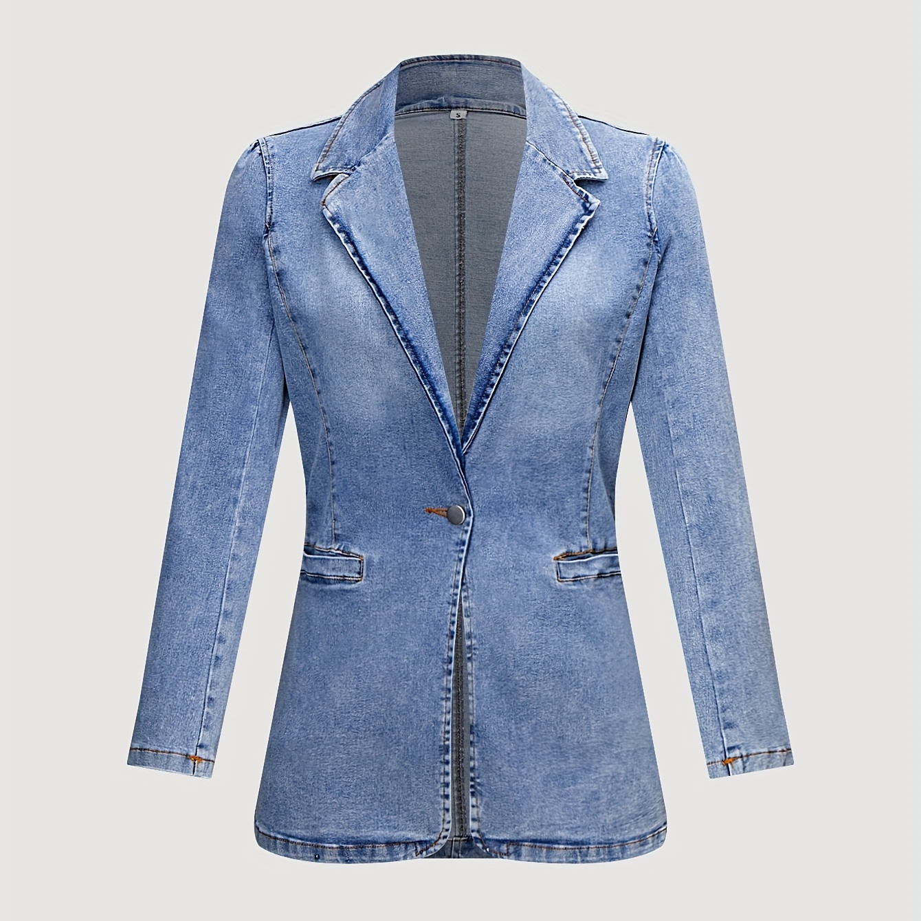 

Women's Classic Denim Jacket, Casual V-neck Long Sleeve Solid Color Coat With Pockets, Regular Fit Woven Fabric For Fall/winter, Casual Attire | Stylish Denim Blazer | Jacket