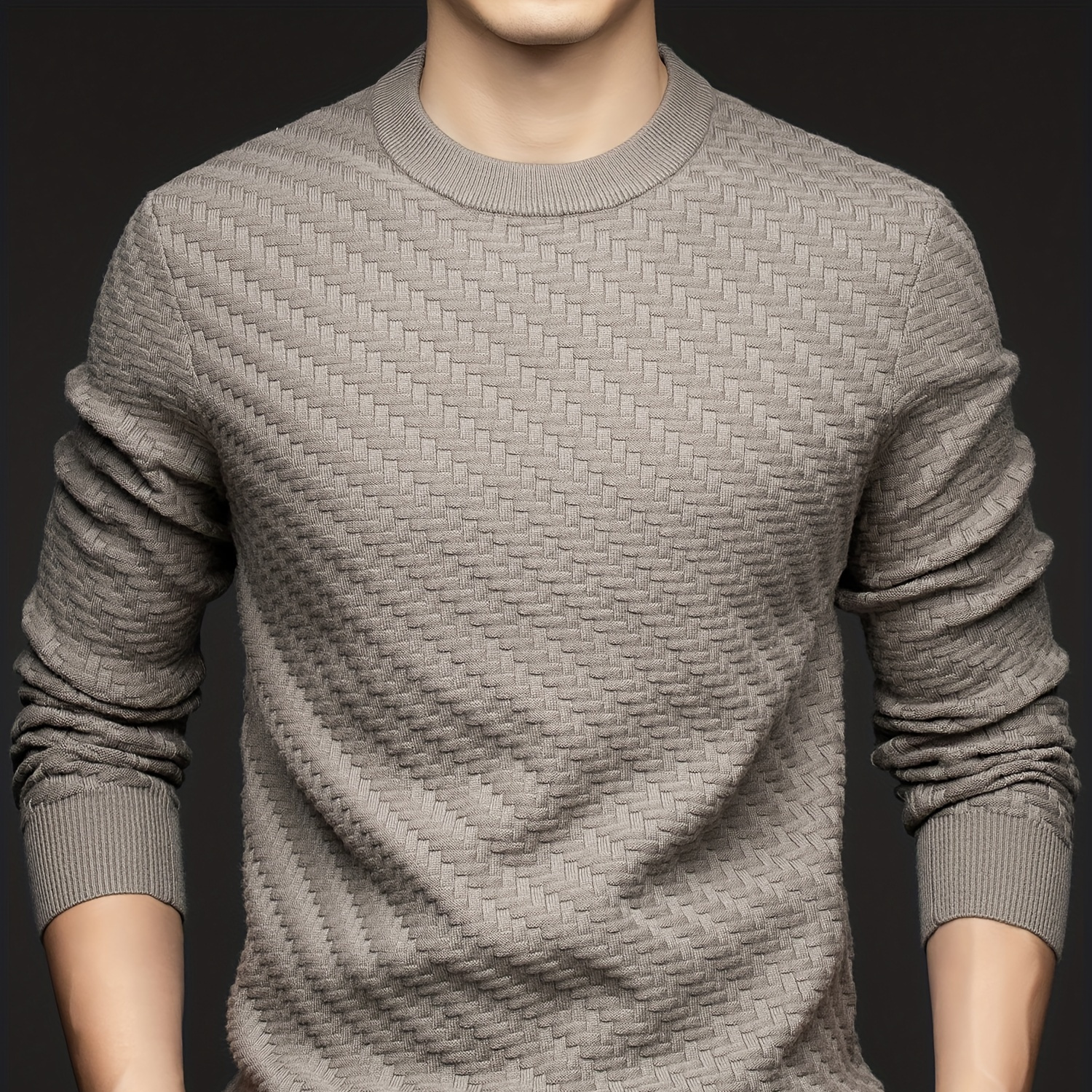 

Men's Solid Striped Knitted Pullover, Casual Long Sleeve Crew Neck Sweater For Fall Winter