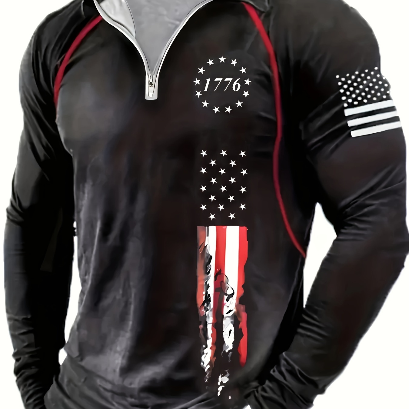 Plus Size Men's US Flag Print Golf Shirt Fashion Casual Shirt Spring Fall Winter, Men's Clothing