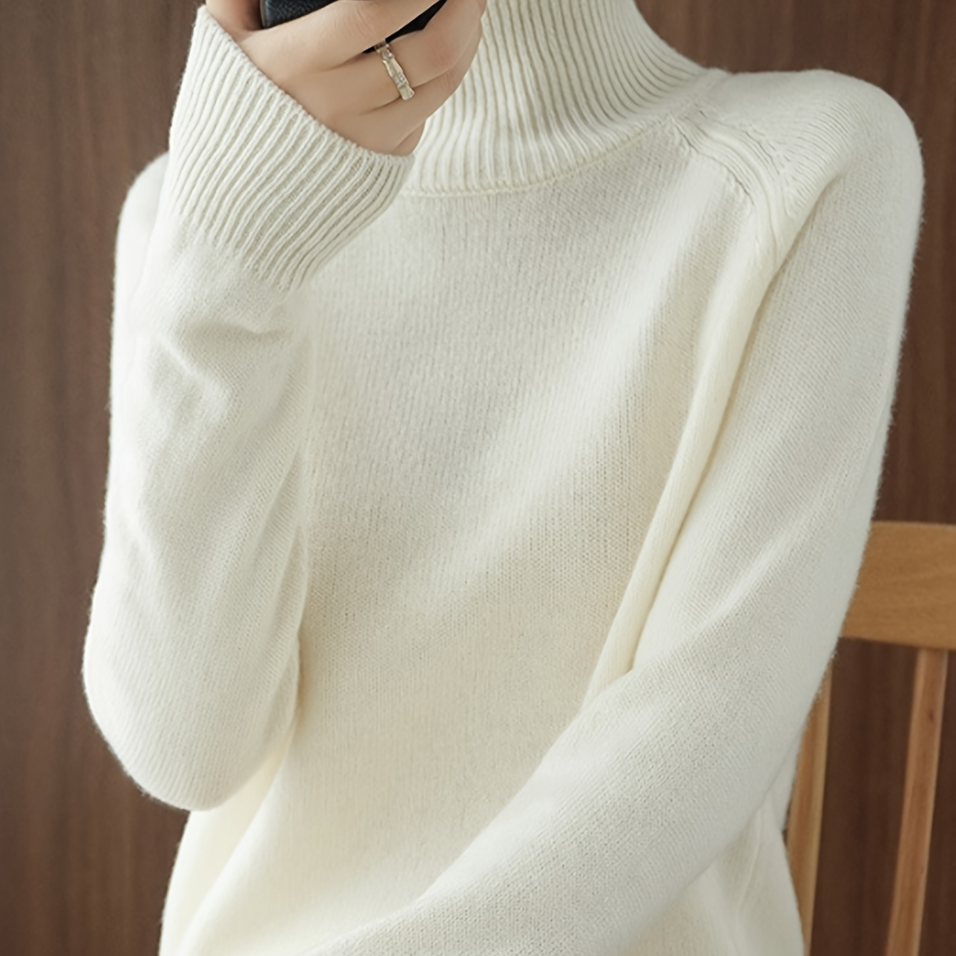 

Women's Casual Turtleneck Sweater - Soft Polyester , Stretchy & Machine Washable, Solid Color For Spring/fall, Spring/autumn, Fashion