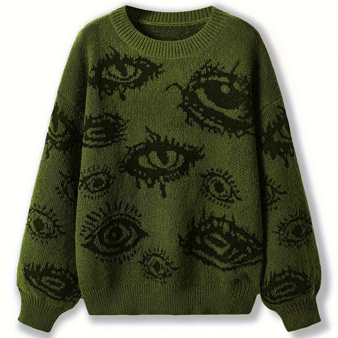 

Eyes Pattern Crew Neck Pullover Sweater, Y2k Long Sleeve Drop Shoulder Sweater, Women's Clothing