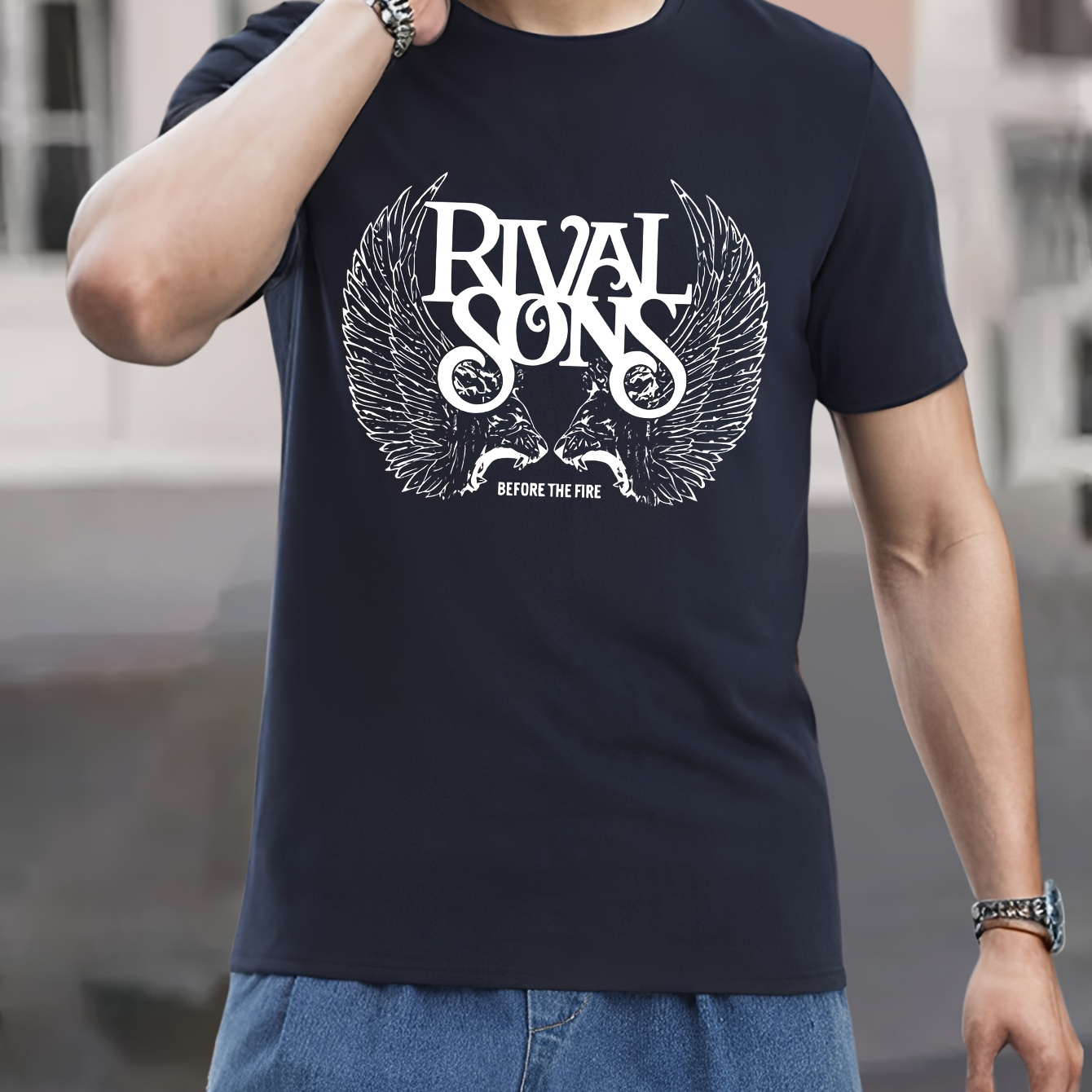 

Rival Sons Print Men's T-shirt, Short Sleeve Crew Neck Tee, Casual Comfy Top For Summer