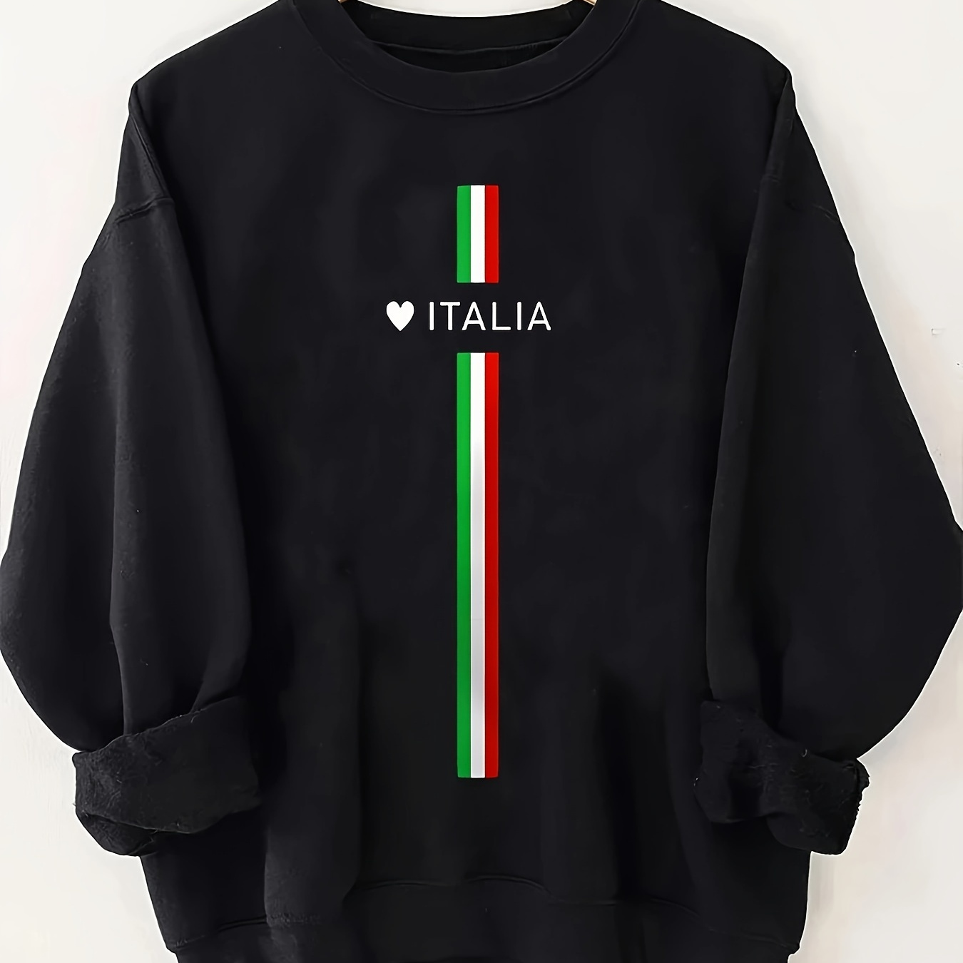 

Italia Print Long Sleeve Sweatshirt, Crew Neck Casual Sweatshirt For Fall & Winter, Women's Clothing