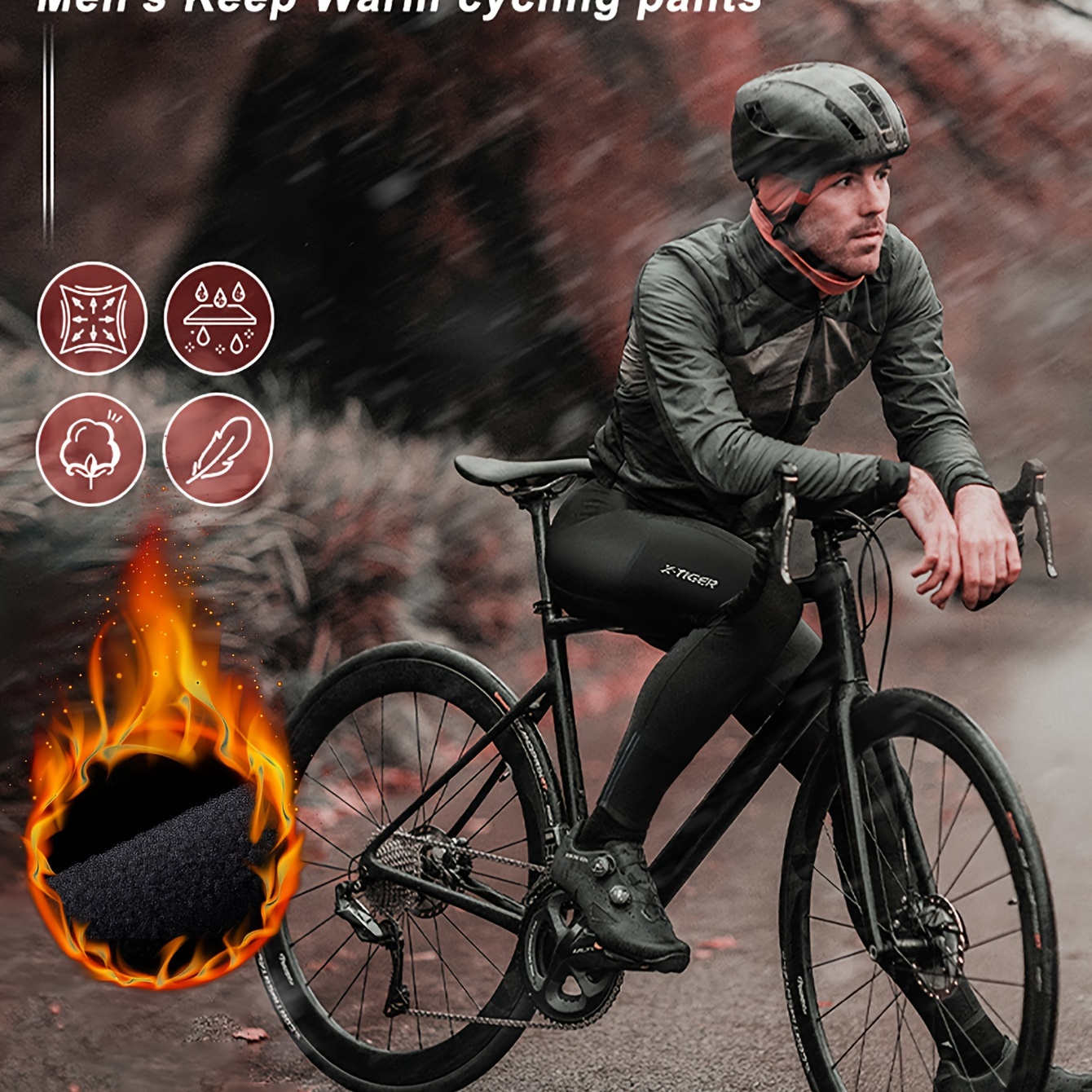 

X-'s Fleece-lined Cycling Pants - Stretchy, Comfortable With Pockets For Storage, Non-slip & 5d Cushioning, Outdoor Sports & , Long Pants, Winter