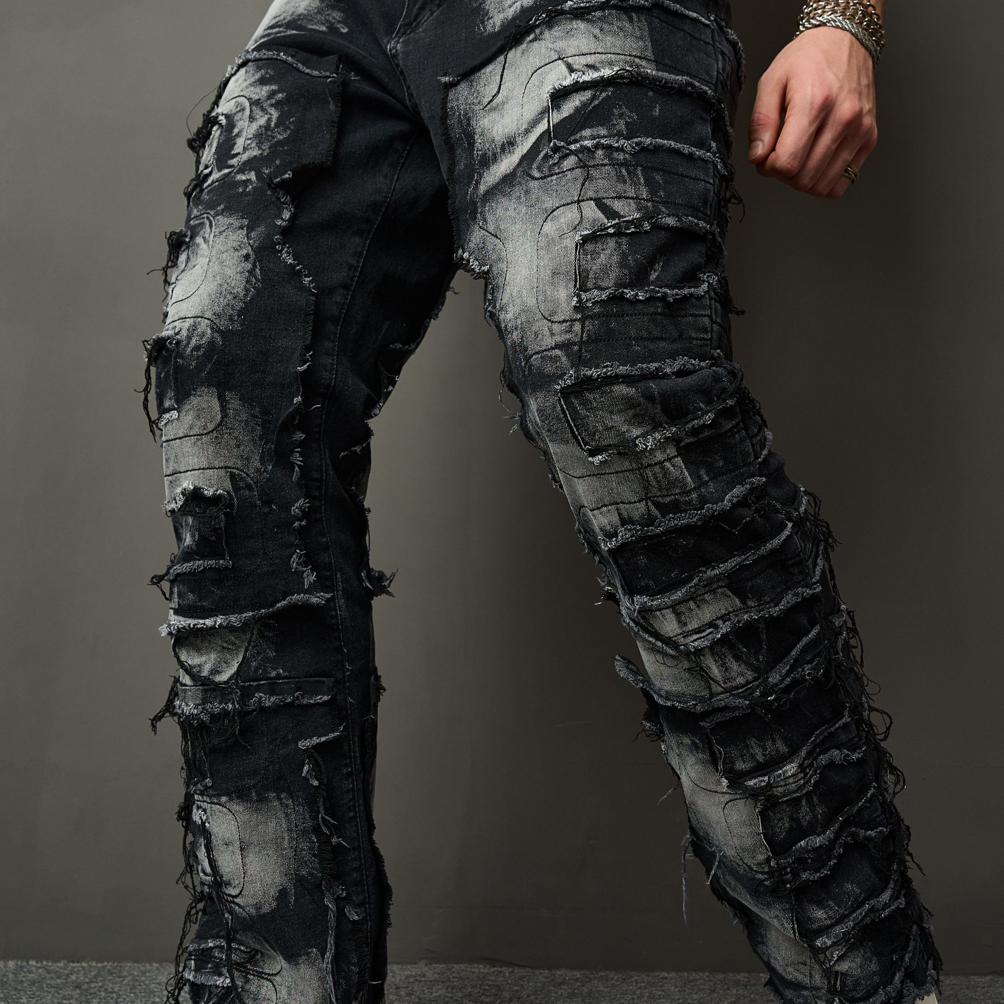 

Jean ample à jambes larges pour homme avec détail à pampilles, pantalon en denim confortable et élégant pour homme, polyvalent pour les quatre saisons.