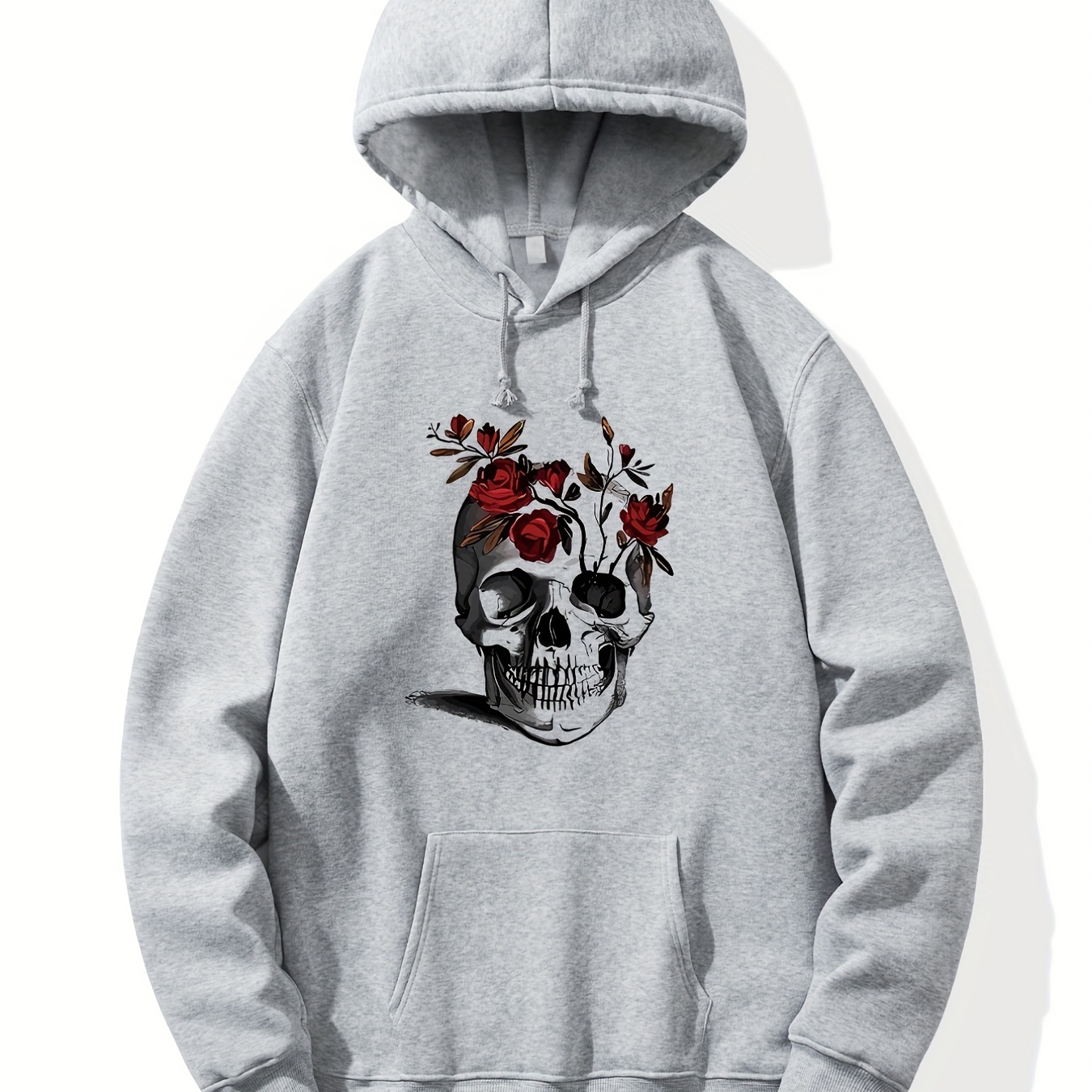 

Skull & Rose Print Hoodie, Hoodies For Men, Men’s Casual Graphic Design Pullover Hooded Sweatshirt With Kangaroo Pocket For Spring Fall, As Gifts