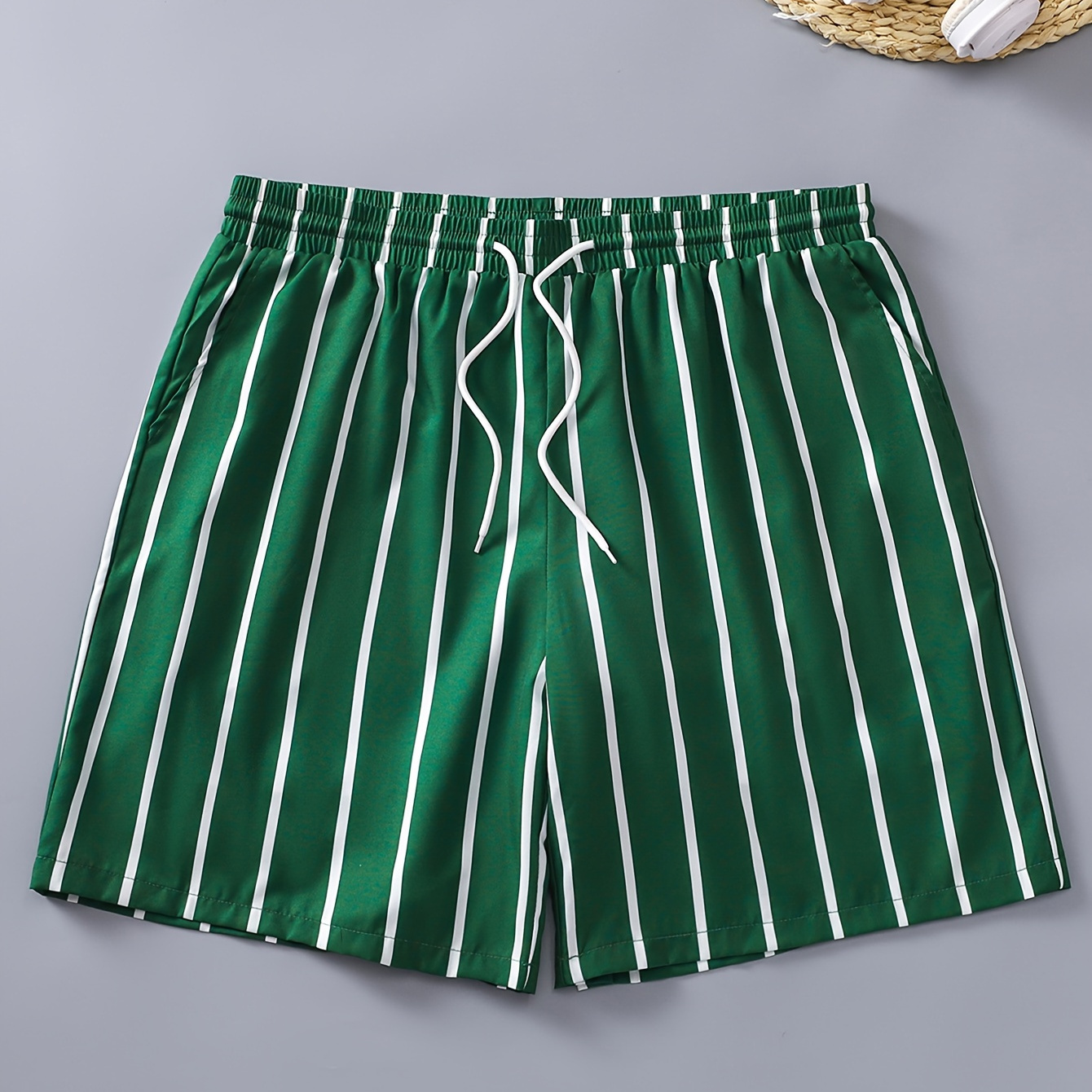 

Men's Summer Classic Fashion, Contrast Color Striped Shorts With Drawstring And Pockets, Leisure Shorts For Beach And Daily Outerwear