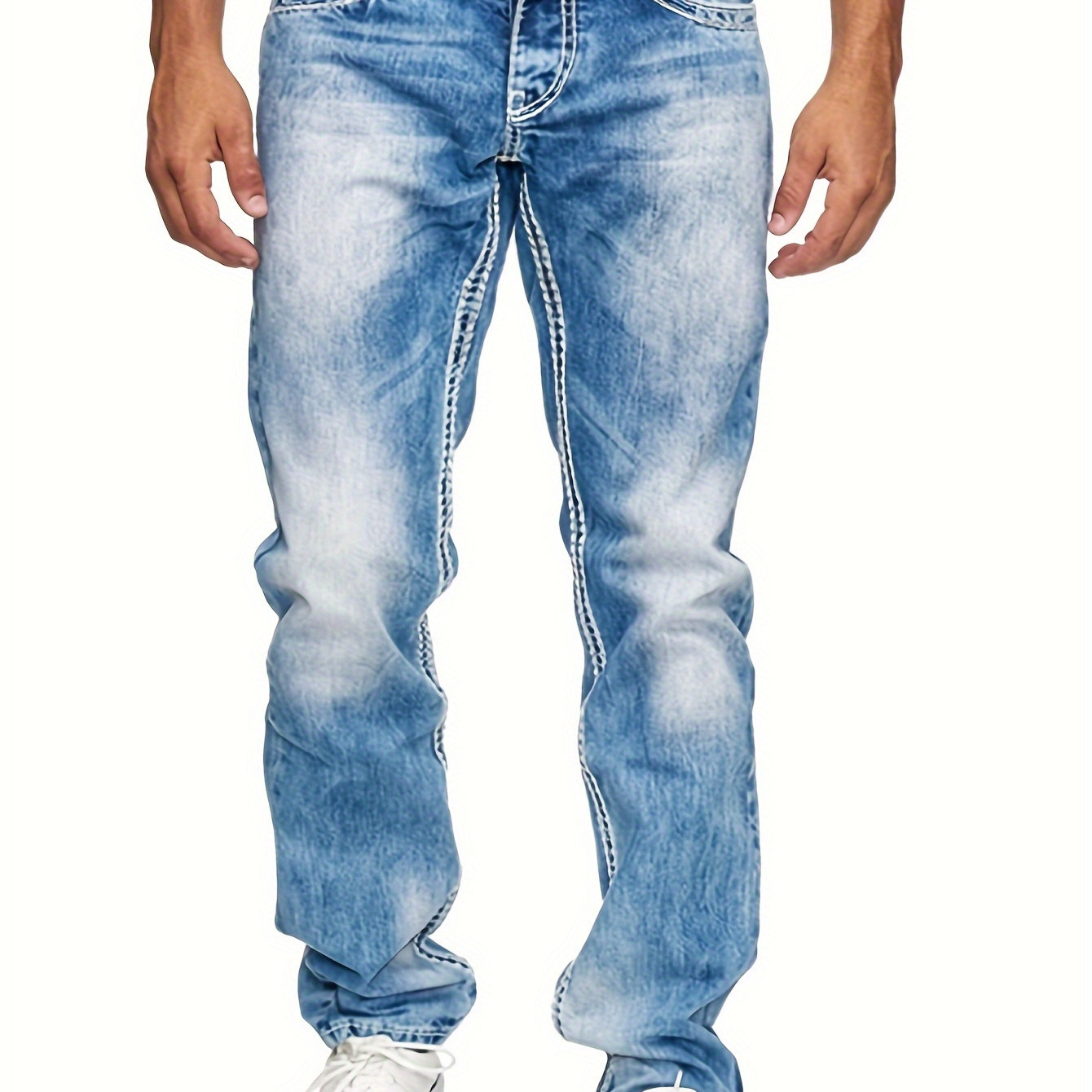 

Men's Casual Slim Fit Jeans, Street Style Retro Washed Stretch Jeans For Men, All Seasons