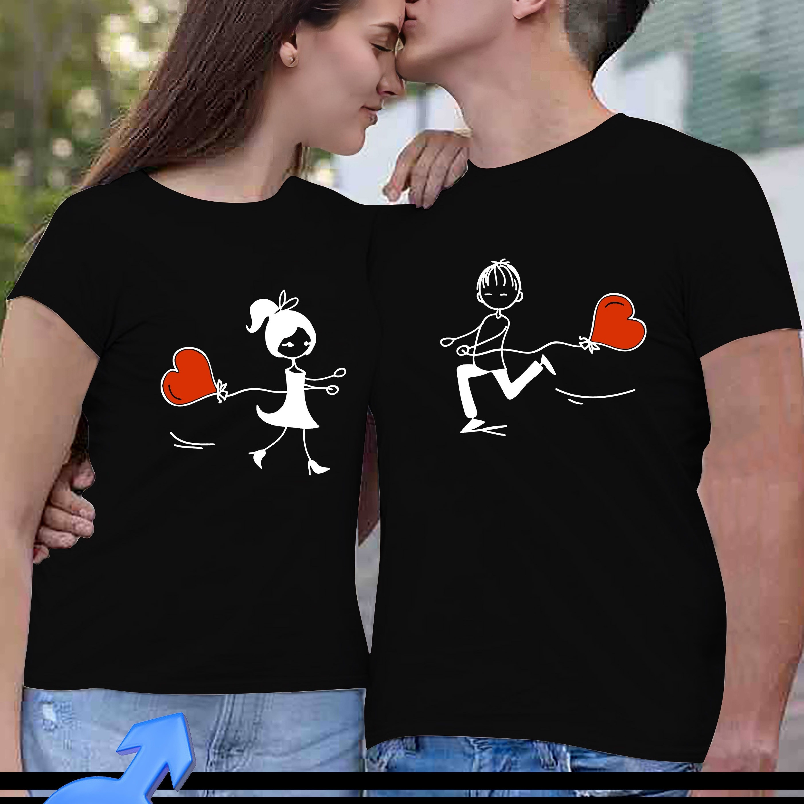 

1pcs Couple With Heart Balloons Printed Men Or Women Comfortable Tee Shirt, Breathable Tees For Couple, Lightweight Short Sleeve T-shirt For Summer Outdoor Activities