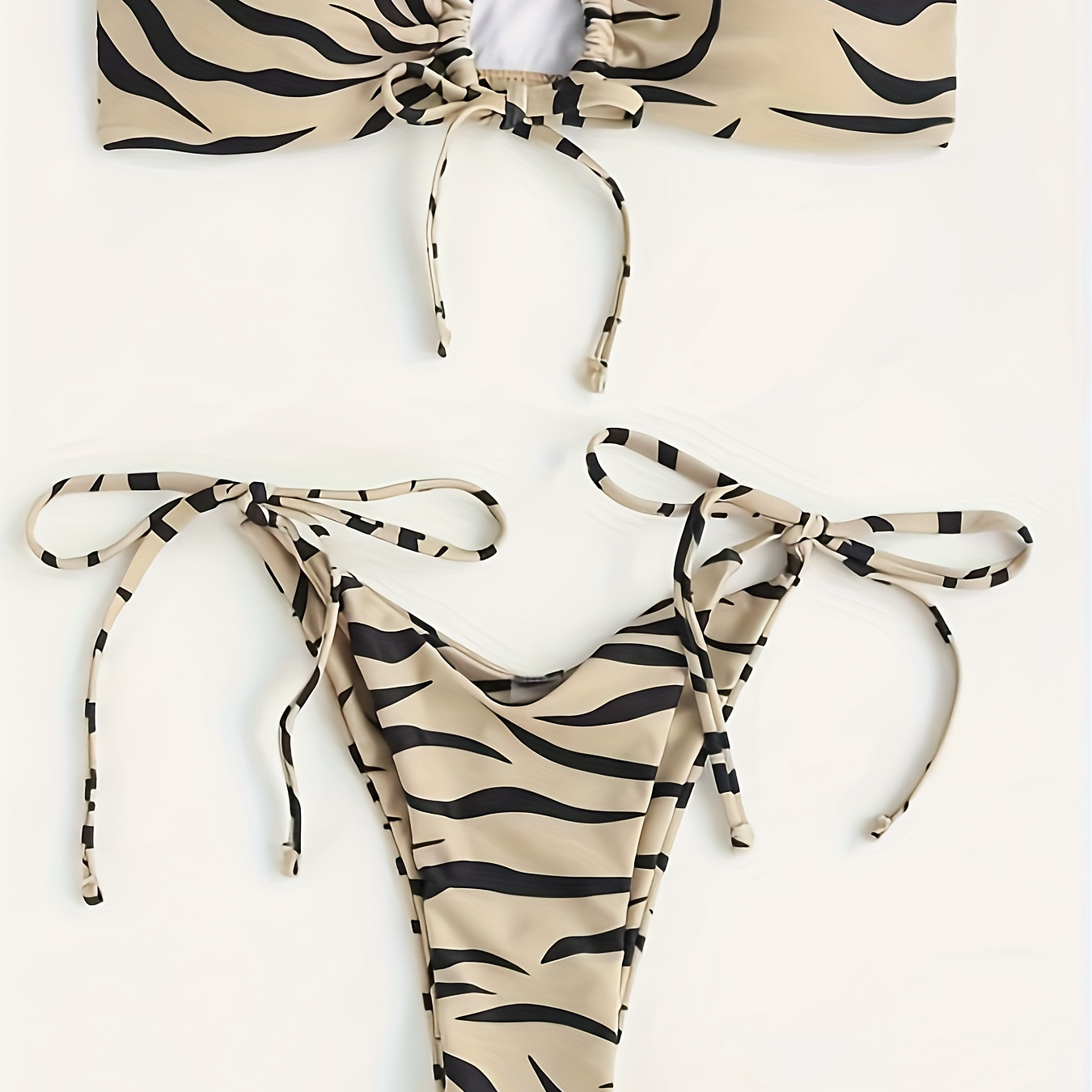 

Zebra Striped Print 2 Piece Set Bikini, Tube Top Tie Side High Cut Swimsuits, Women's Swimwear & Clothing