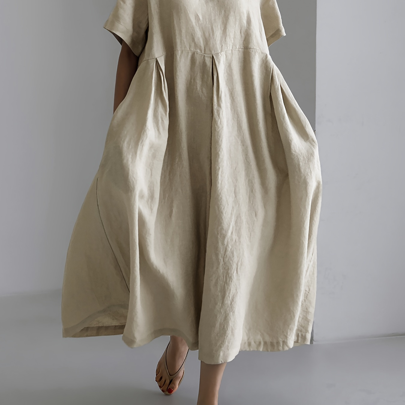 

Solid Color Crew Neck Loose Dress, Elegant Short Sleeve Simple Dress For Spring & Summer, Women's Clothing