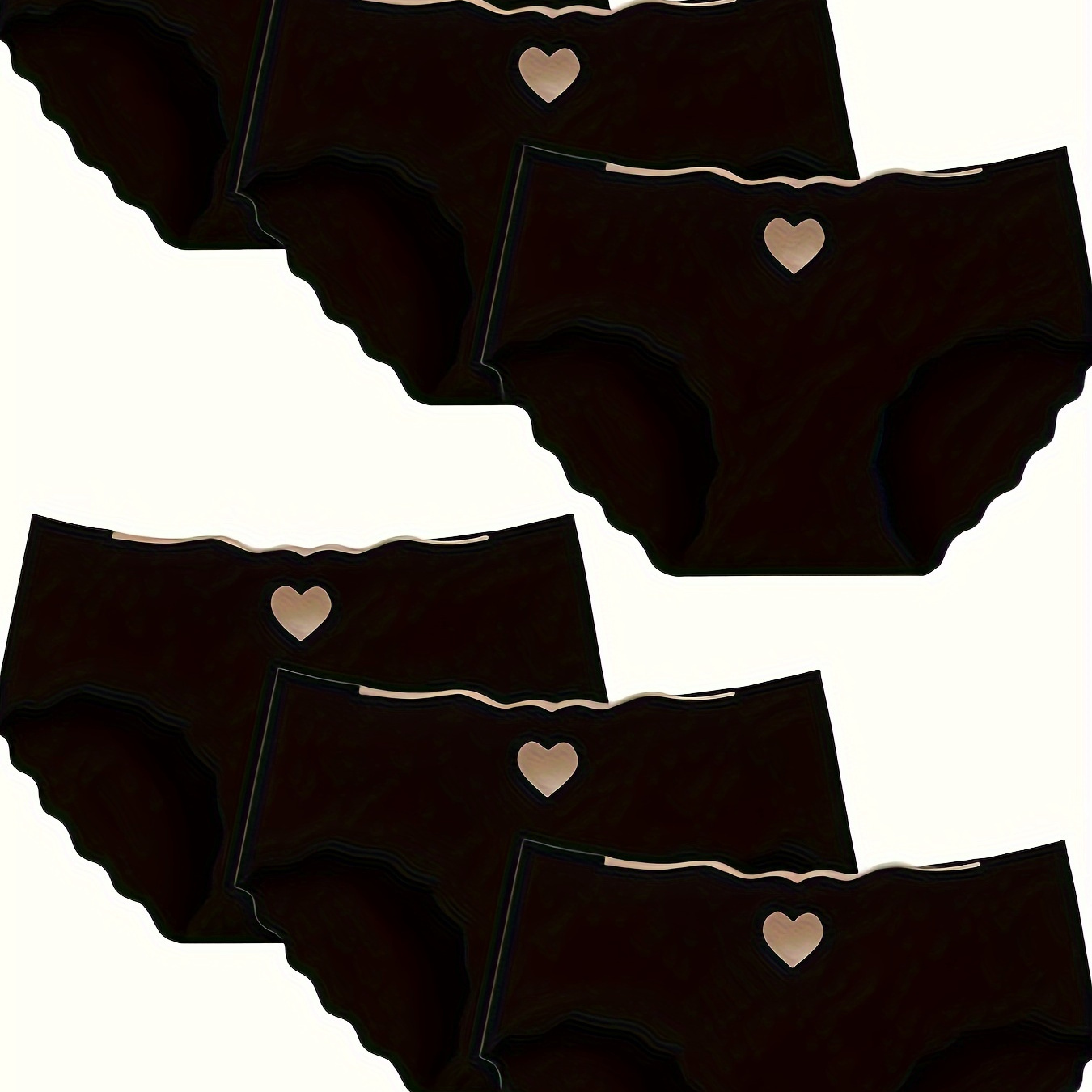 

A Pack Of 6 Black Seamless Comfortable Breathable Panties, Heart-shaped Solid Color Sporty Style Briefs.