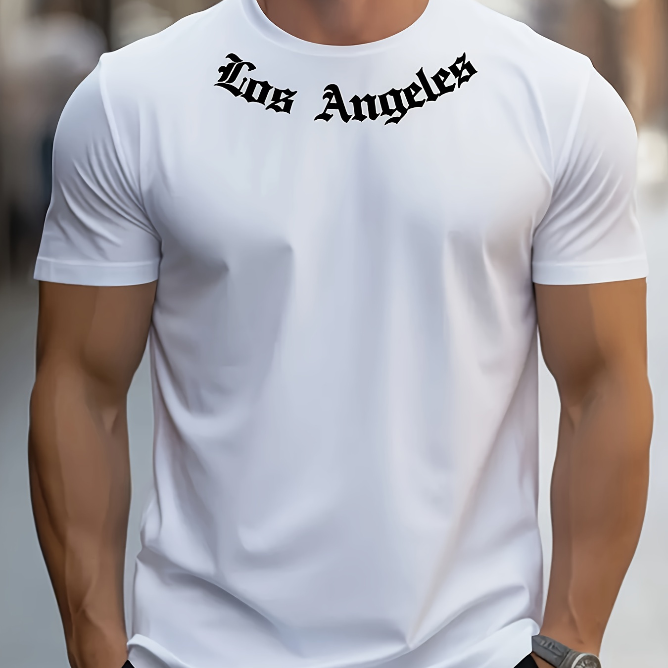 

Men's Angeles Graphic Tee - Crew Neck, Regular Fit, Durable Stretch, Ideal For Sports & Casual Wear