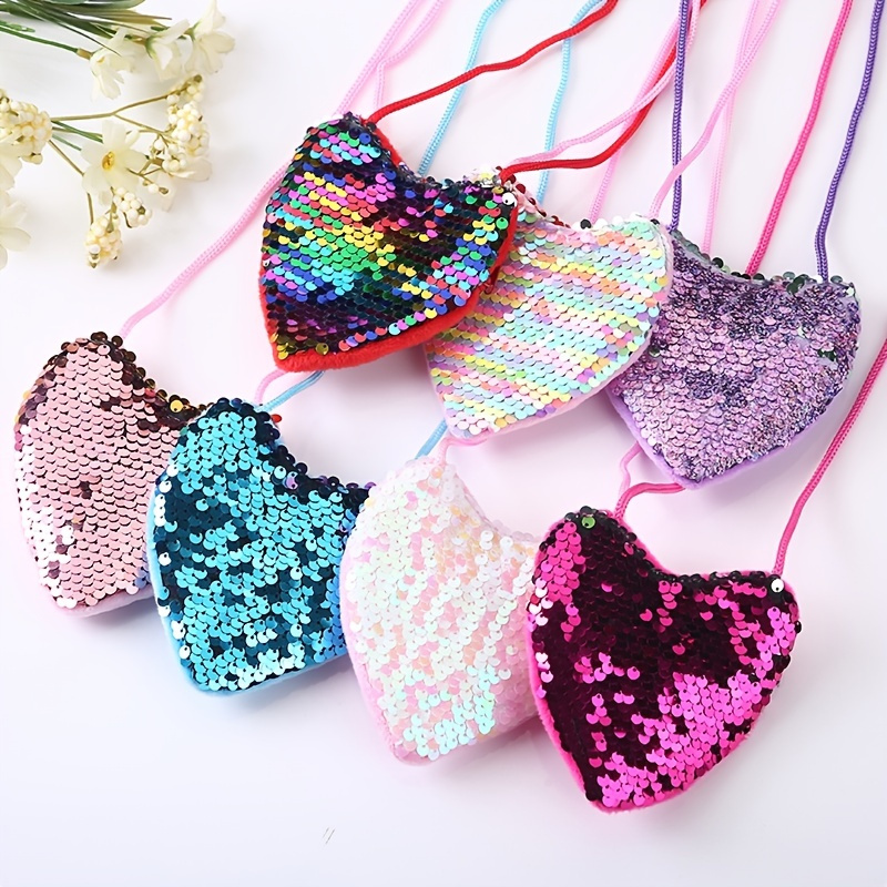 

Girls Cute Cartoon Sequin Heart Shaped Crossbody Bag Coin Purse Decorative Accessories For Party, Suitable For Children Aged 3-6 And Under 3.2 Feet/1 Meter Tall, Ideal Choice For Gifts