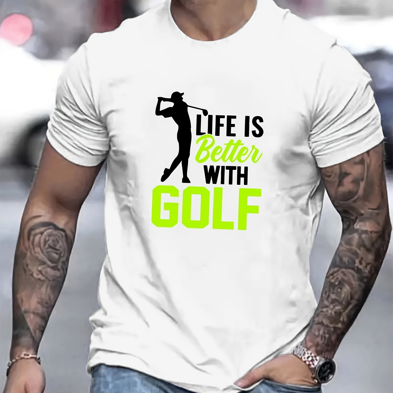 

Life Is Better With Golf And Golf Player Anime Graphic Print, Men's Novel Graphic Design T-shirt, Casual Comfy Tees For Summer, Men's Clothing Tops For Daily Activities