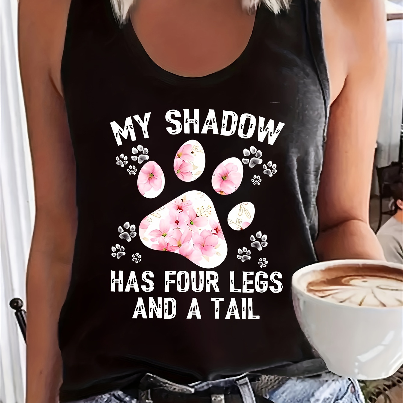 

Letter & Paw Graphic Print Tank Top, Sleeveless Casual Top For Summer & Spring, Women's Clothing