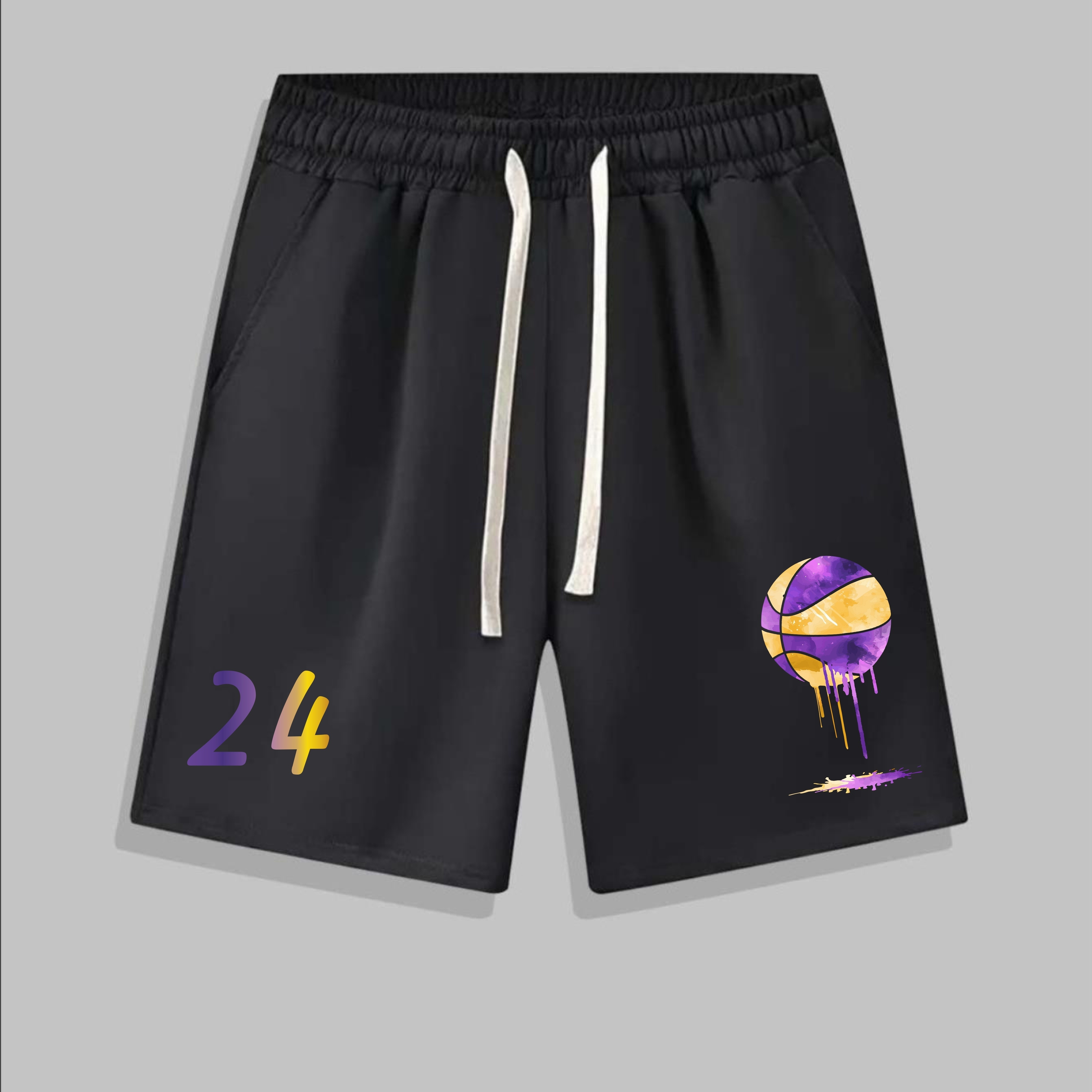 Basketball Comfy Breathable Shorts, Men's Casual Solid Color Slightly Stretch Elastic Waist Drawstring Shorts For Summer Daily Wear