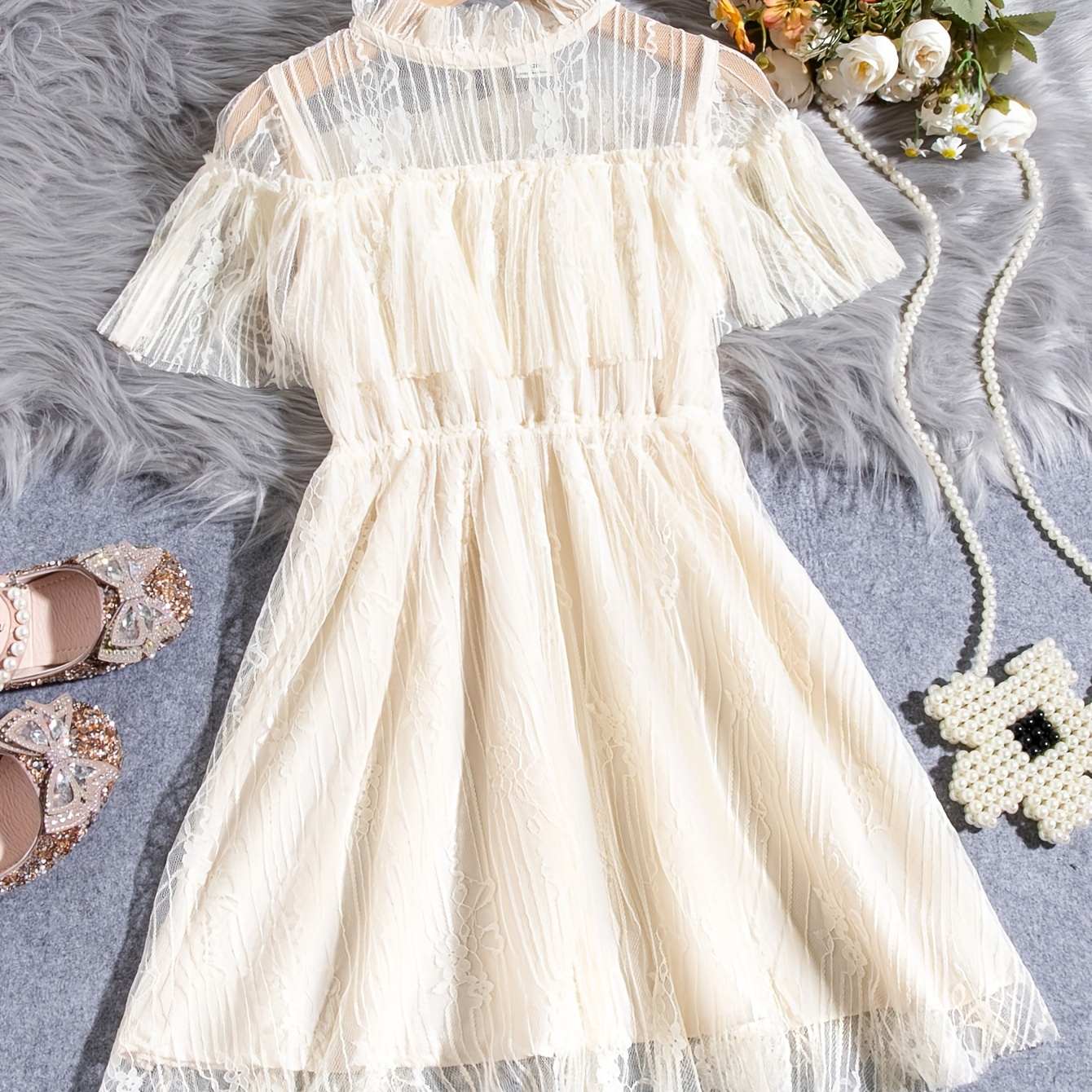 

Elegant Girls Solid Lace Decor Dress Summer Clothes Party Gift