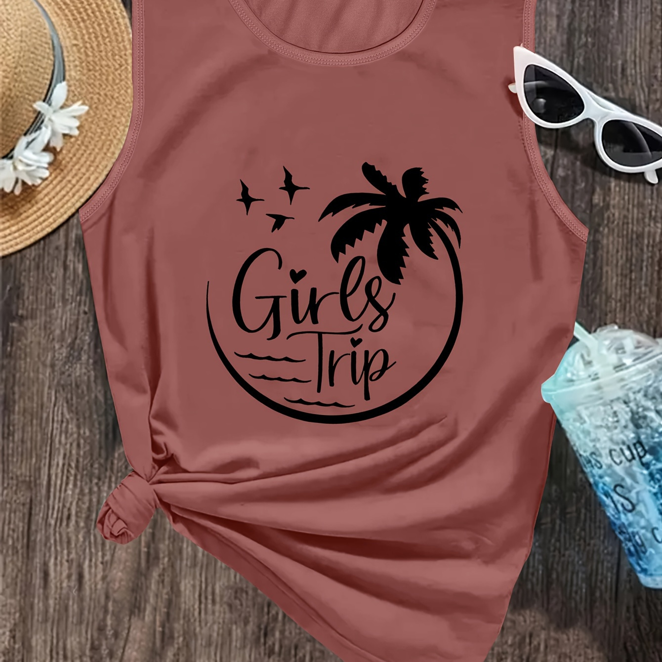 

Girls Trip Print Crew Neck Tank Top, Casual Sleeveless Top For Summer & Spring, Women's Clothing