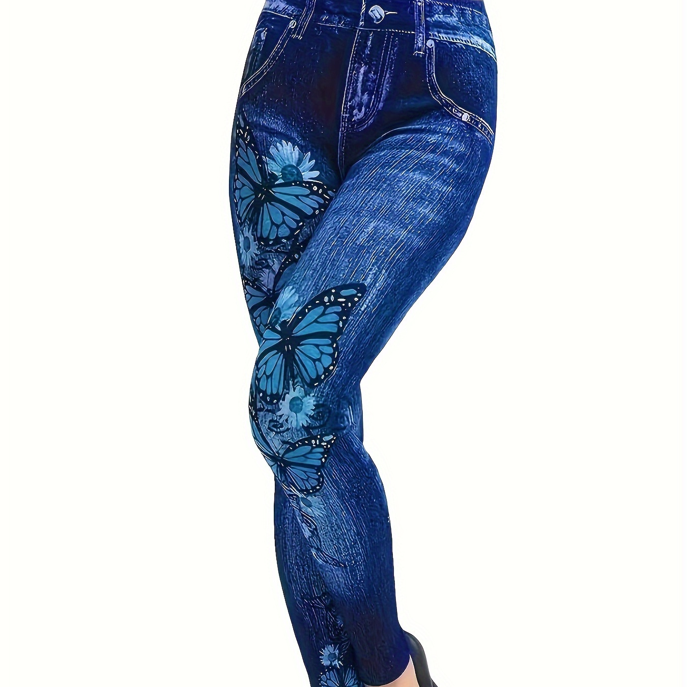 

Butterfly Print Skinny Leggings, Casual Highwaist Stretchy Leggings, Women's Clothing