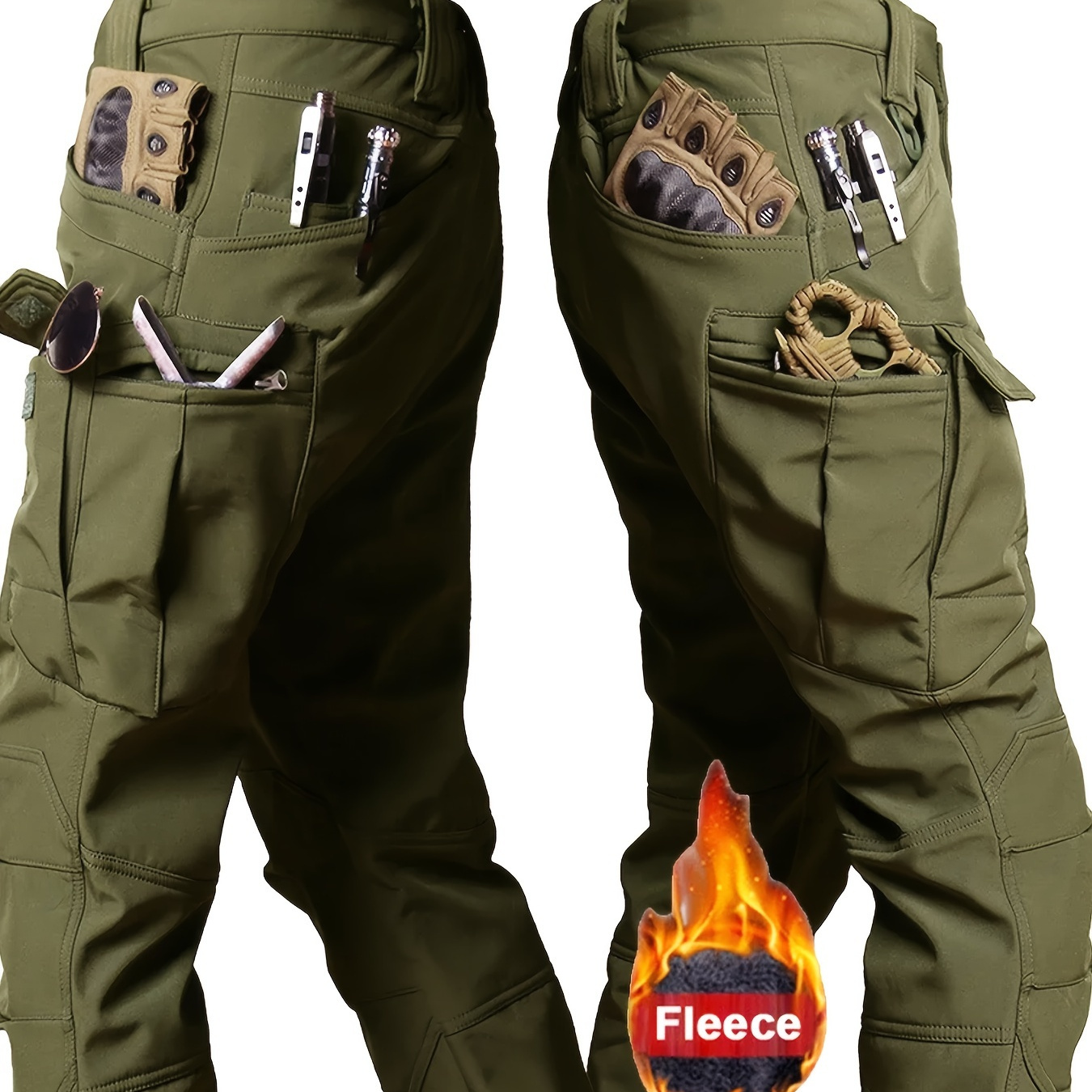 

Men's Tactical Fleece-lined Pants - Warm, & Waterproof Outdoor Cargo Pants With Multiple Pockets For Hiking, Mountaineering, And Use, Camping Gear