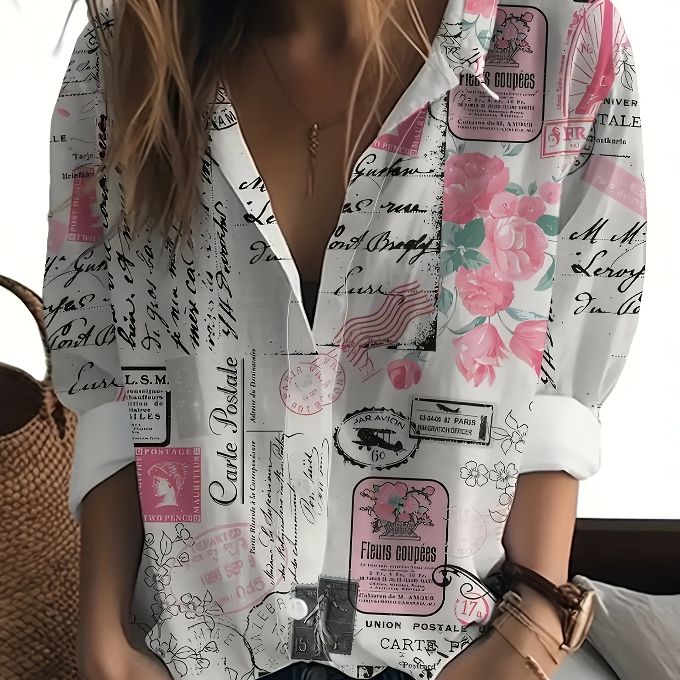 

Women's Printed Top - Stylish Buttons, Lightweight, Suitable For Spring And Summer - Fashionable Casual Long-sleeve Women's Shirt