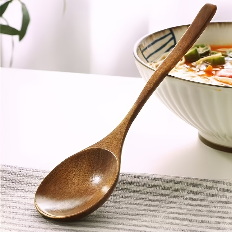 1pc Wooden Spoon, For Household Eating, Measuring, Mixing, Drinking, Rice  Spoon, Noodle Spoon, Soup Spoon, Long Handle Large Soup Spoon, Kitchen Suppl