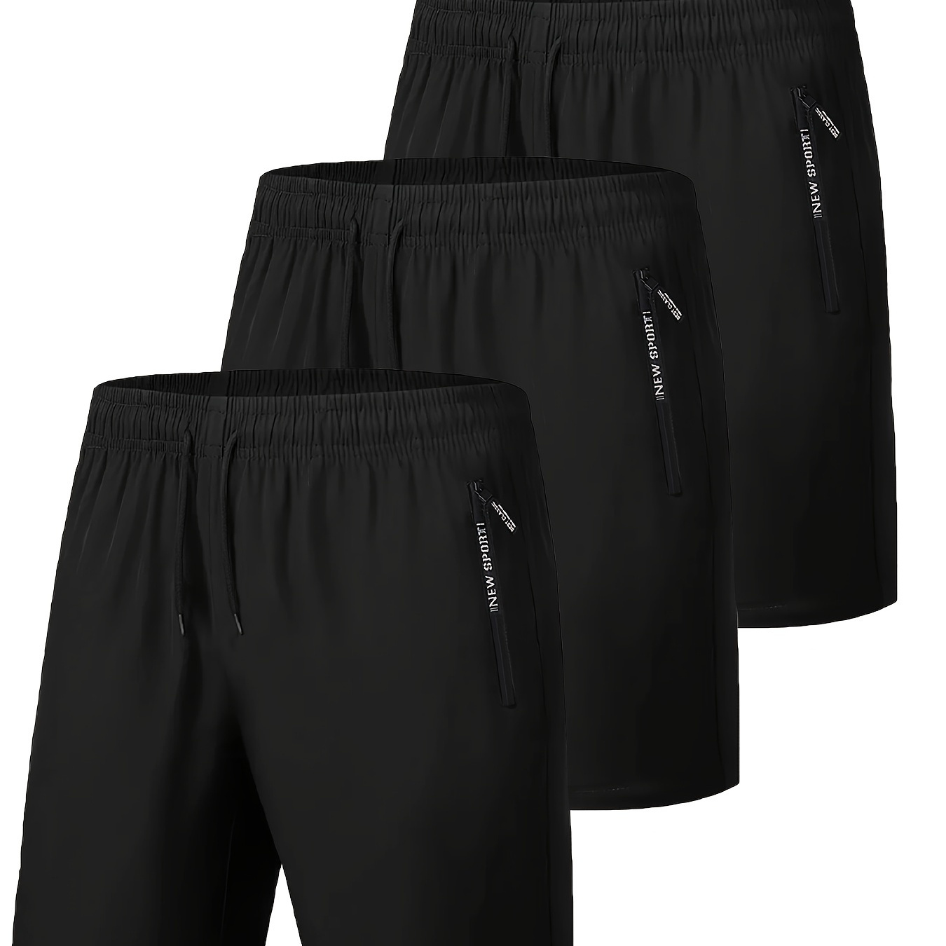 

3-pack Men's Workout Shorts With Zipper Pockets, Lightweight Athletic Gym Active Drawstring Shorts For Summer Sports