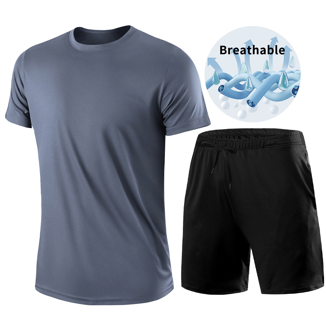 

2-piece Men's Summer Sports Set, Quick Dry Breathable Solid Round Neck T-shirt & Casual Pocket Shorts With Drawstring, Running Basketball Training