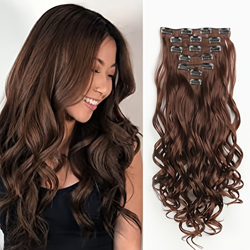 Long Curly Wavy Hair Extension 16 Clips High Temperature Synthetic