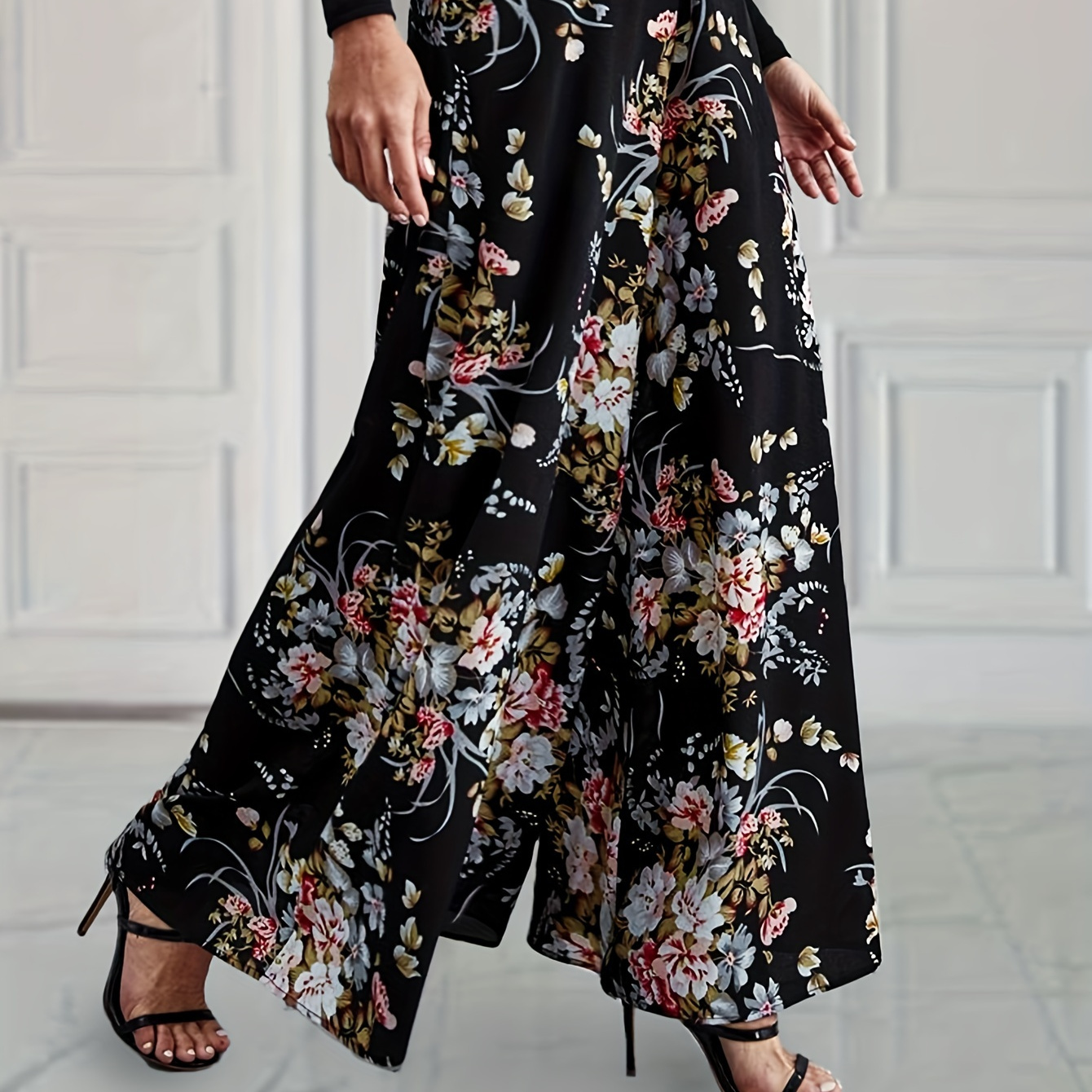 

Floral Print Wide Leg Pants, Elegant High Waist Pants For Spring & Summer, Women's Clothing