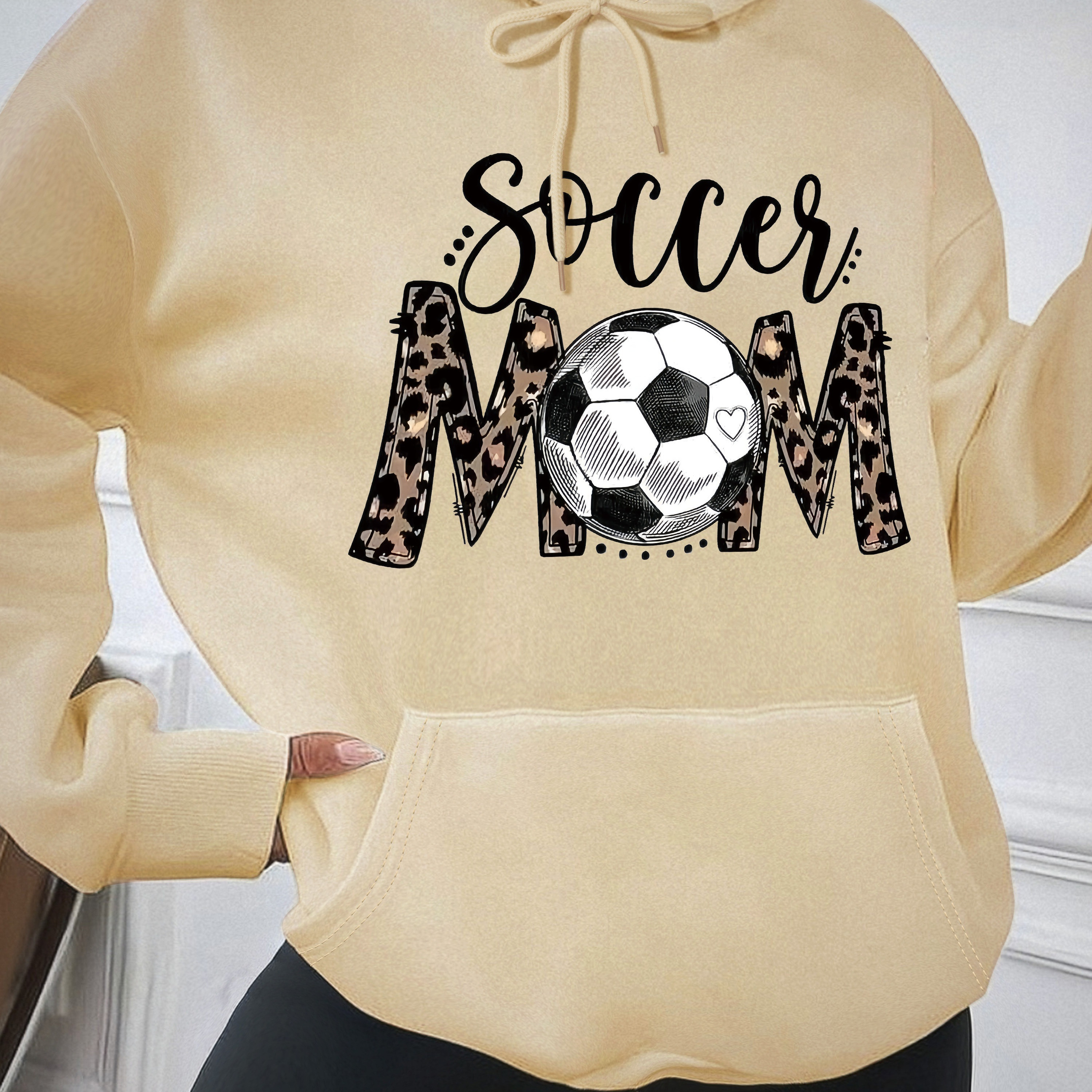 

Women's Soccer Mom Hoodie - 100% Polyester Knit Fabric, Casual Geometric & Alphabet Print, Hooded Sweatshirt With Drawstring & Kangaroo Pocket