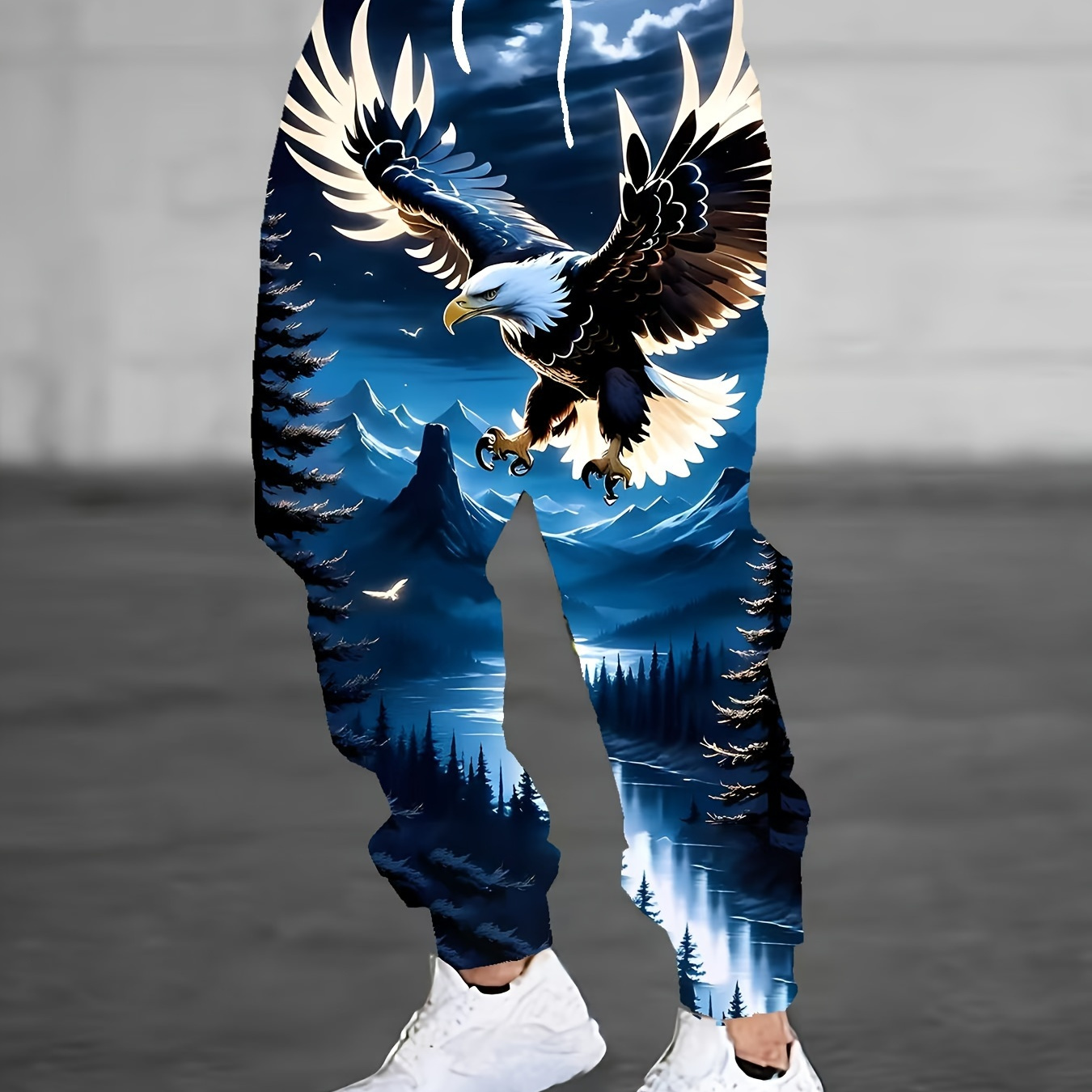 

Vintage Eagle Print 3d Digital Graphic Sweatpants For Men - Polyester Knit Fabric, Casual Sports Pants With Pocket, Regular Fit, Comfortable Micro Material