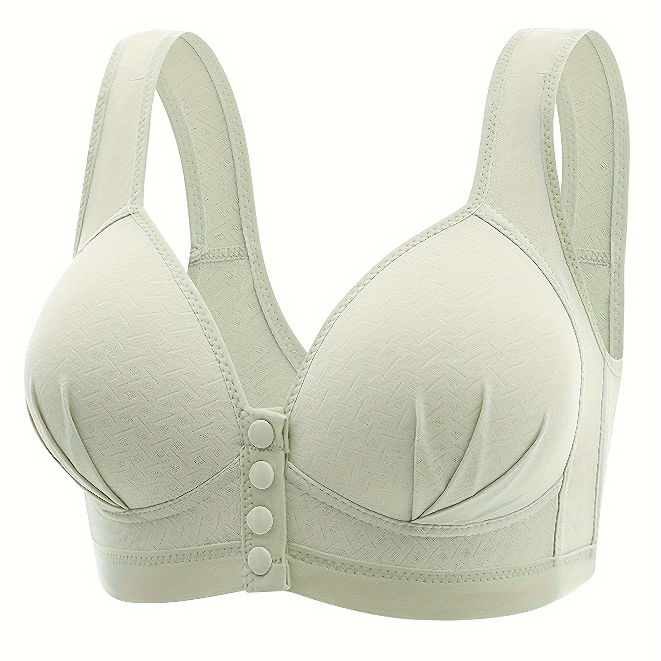 

Simple Solid Pleated Button Front Bra, Comfy & Breathable Wireless Bra, Women's Lingerie & Underwear