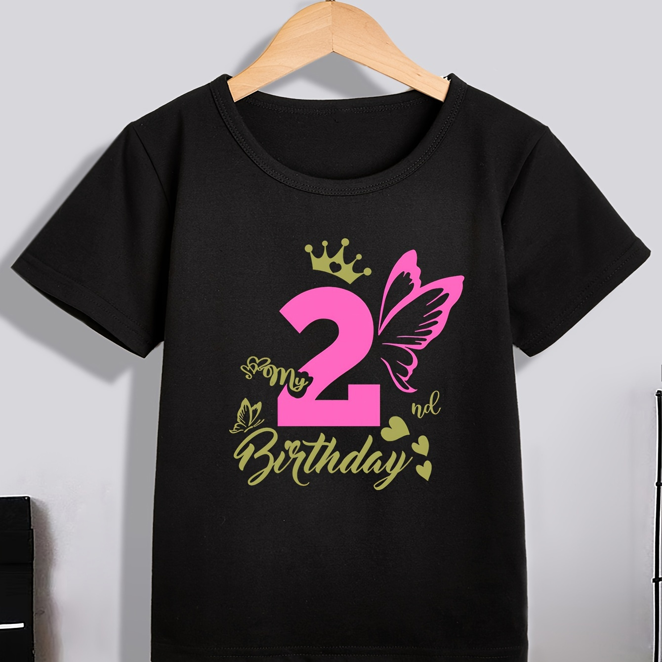 

Birthday "it's My 2nd Birthday" Letter Print Creative T-shirts, Soft & Elastic Comfy Crew Neck Short Sleeve Tee, Girl's Summer Tops