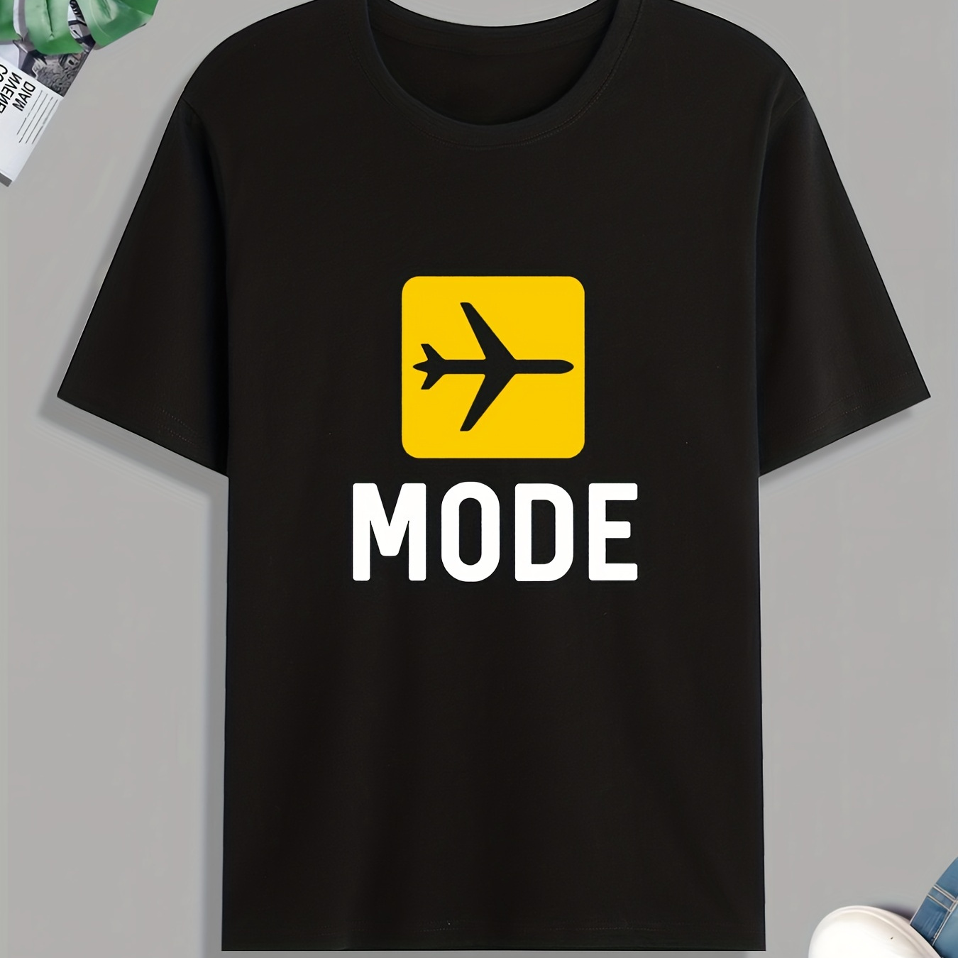 

'airplane Mode' Print T Shirt, Tees For Men, Casual Short Sleeve Tshirt For Summer Spring Fall, Tops As Gifts