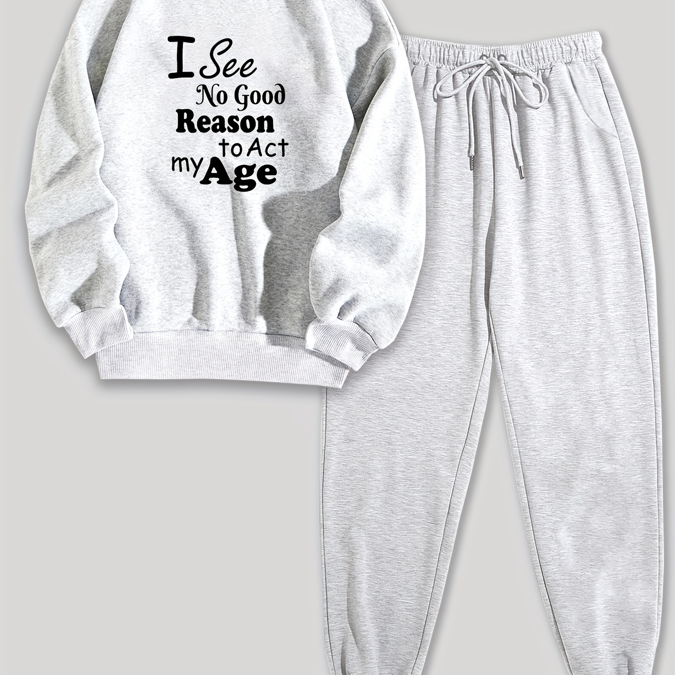 

Casual Fall & Winter Two-piece Set, Letter Print Long Sleeve Sweatshirt & Drawstring Pants Outfits, Women's Clothing