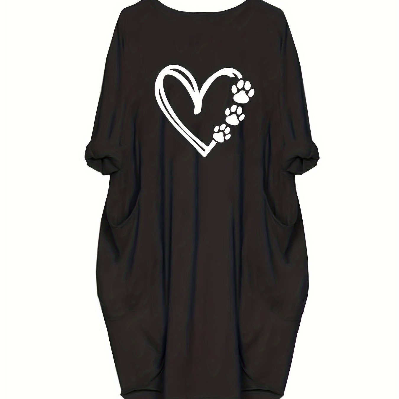 

Plus Size Heart Print Dress, Casual Long Sleeve Crew Neck Dress For Spring, Women's Plus Size clothing