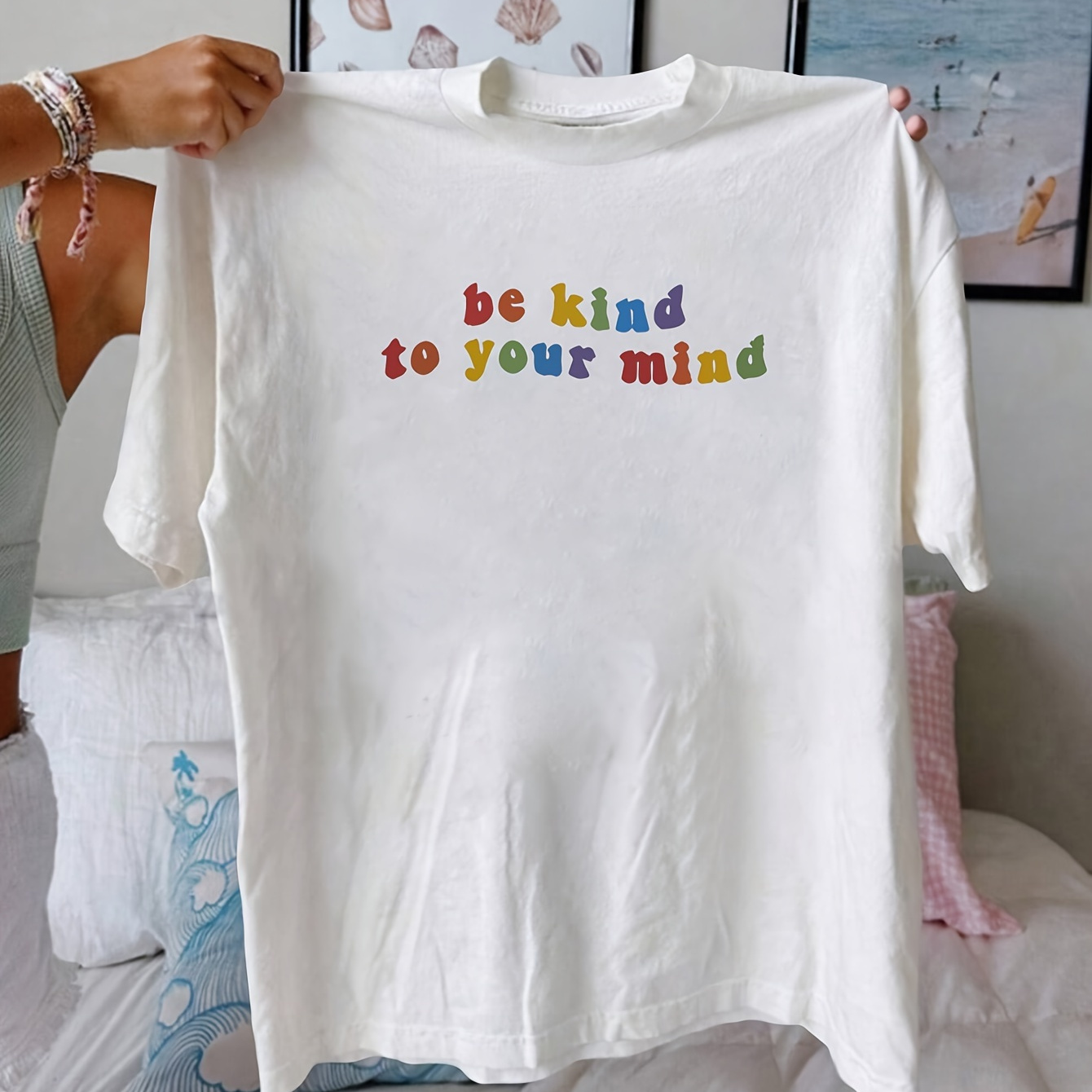 

Mental Health Awareness Polyester T-shirt 95% Polyester 5% Elastane, Casual Crew Neck, Alphabet Pattern, Regular Length Knit Fabric Top For Women, Summer & Spring Short Sleeve Shirt