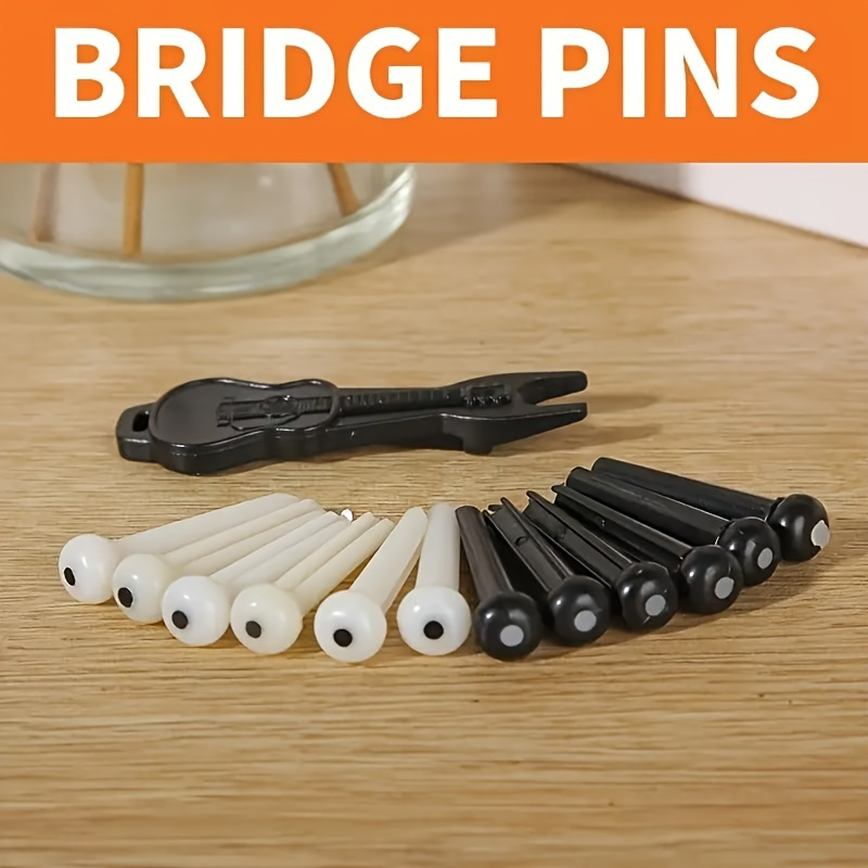 

13pcs Guitar Bridge Pins Set With Abs Bass Pins & Guitar Pins Puller - Perfect Replacement Parts & Maintenance Tools For String Starter & String Cone