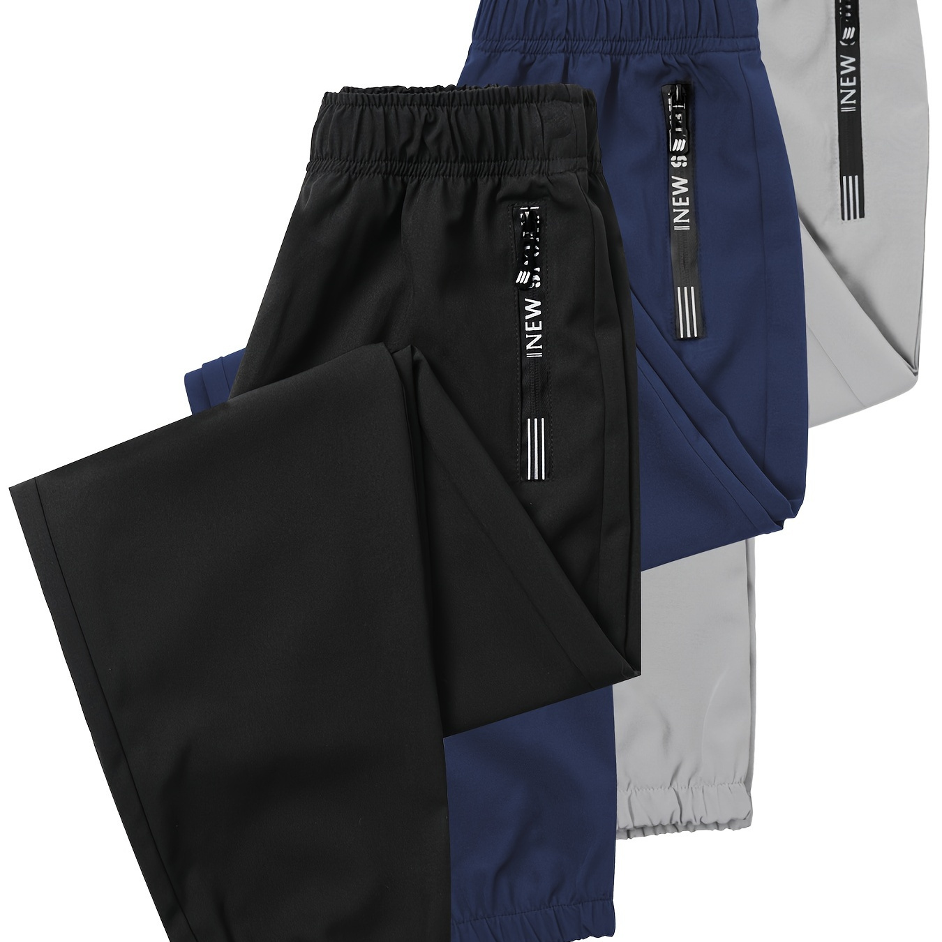 

3pcs Boys' Quick-dry Athletic Pants - Lightweight, Breathable Joggers With Zipper Pockets For All