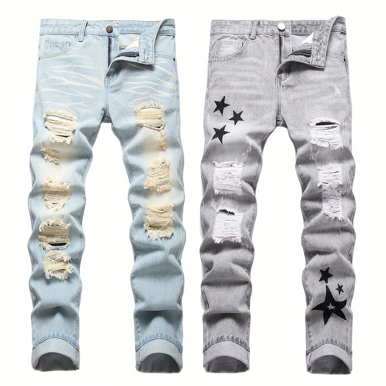 

2 -fit Straight-leg Streetwear , , , And Pants , And Distressed Regular Pants, And Pants Pattern Embroidery