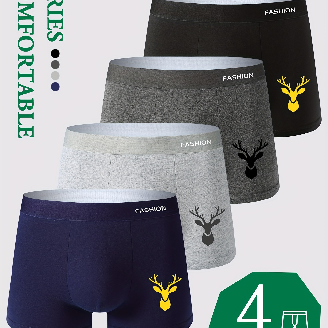 

4pcs Pattern Men's Underwear, Casual Boxer Briefs Shorts, Breathable Comfy Stretchy Boxer Trunks, Sports Shorts