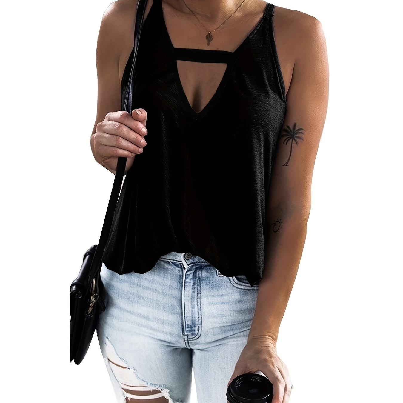 

Solid V Neck Tank Top, Casual Sleeveless Tank Top For Summer, Women's Clothing
