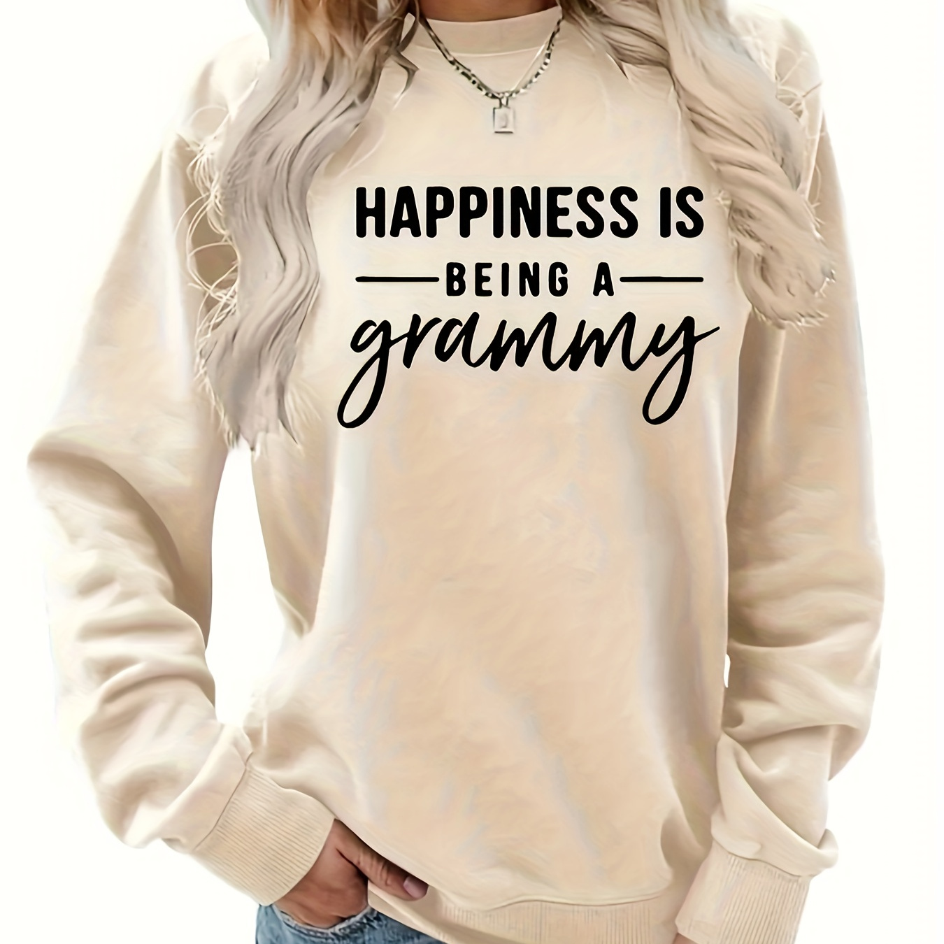 

Grammy Letter Print Pullover Sweatshirt, Casual Long Sleeve Crew Neck Sweatshirt For Fall & Winter, Women's Clothing