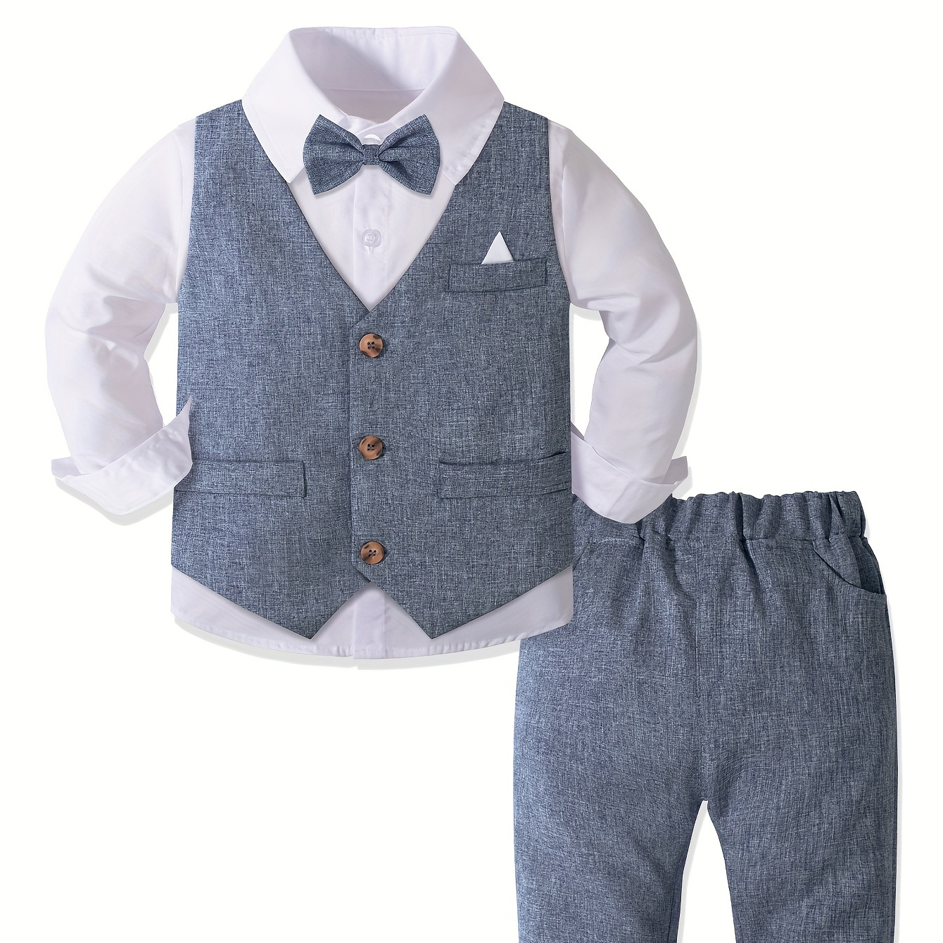 

4pcs Boy's Gentleman Outfit, Bowtie & Shirt & Vest & Pants Set, Formal Wear For Speech Performance Birthday Party, Kid's Clothes For Spring Fall Winter