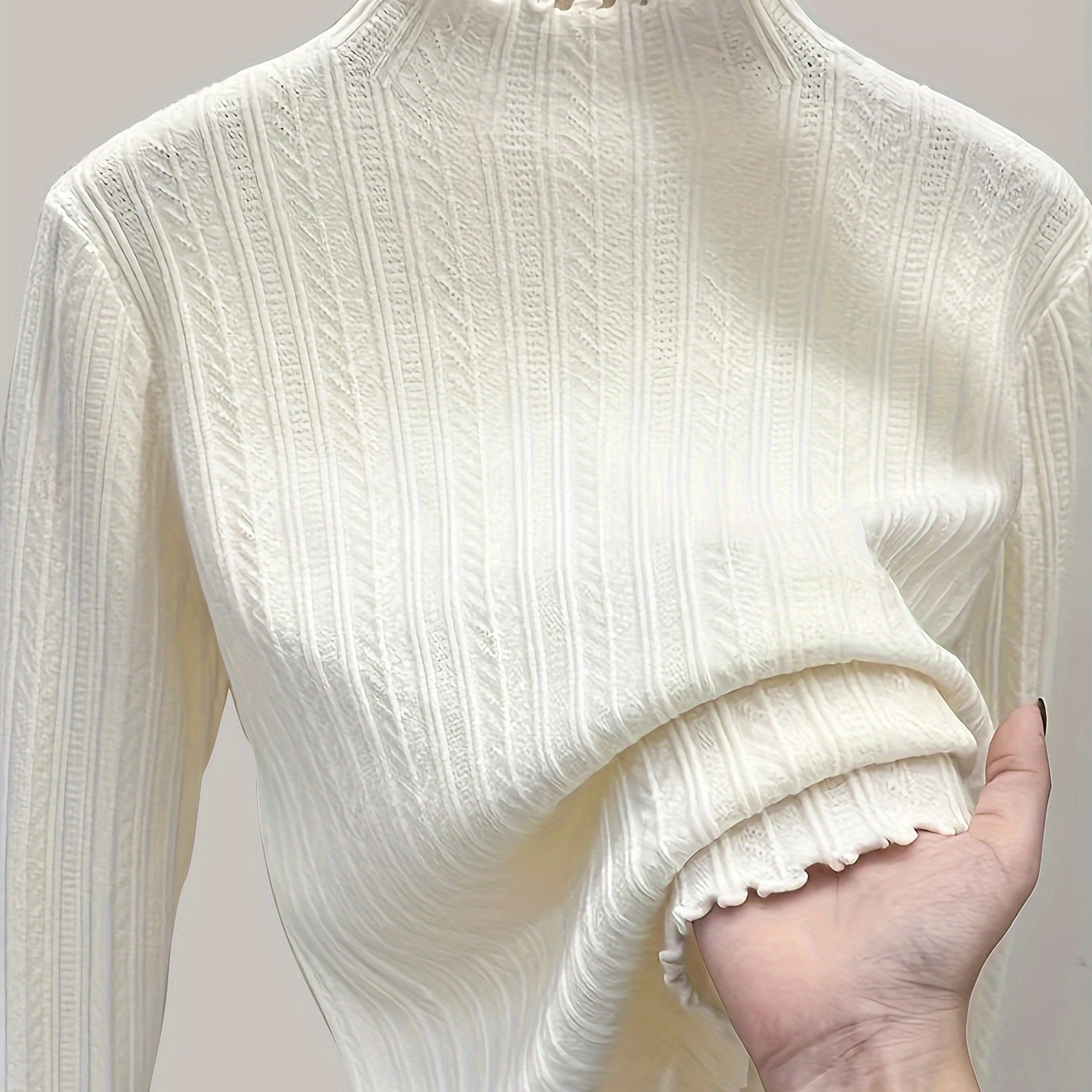 

Soft Lettuce Trim Mock Neck Pullover Sweater - And Wear With Long Sleeves For , For Layering, (spring And Fall) - For Women