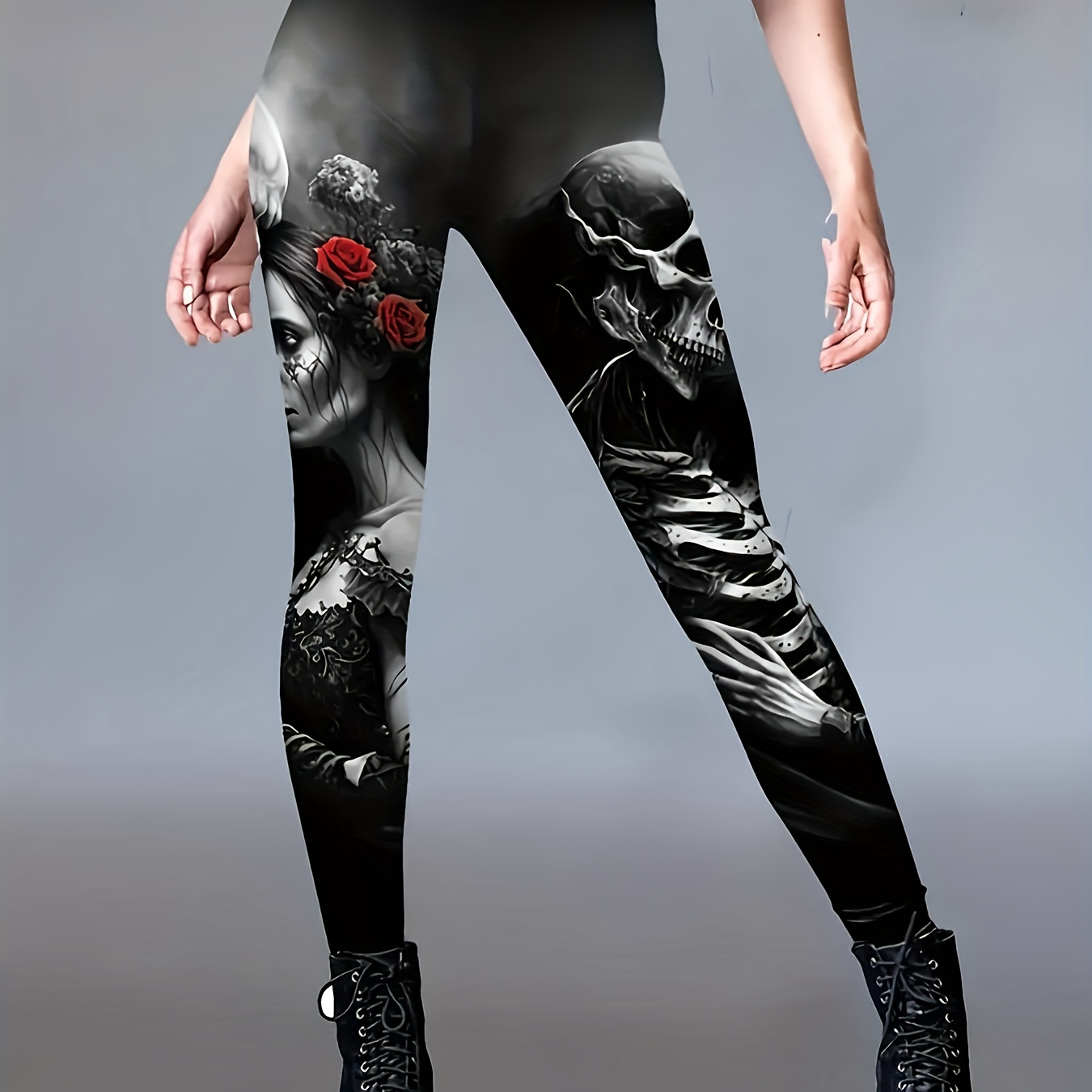 

Skull Print High Waist Workout Leggings, Casual Skinny Stretchy Tights Leggings For , Women's Clothing