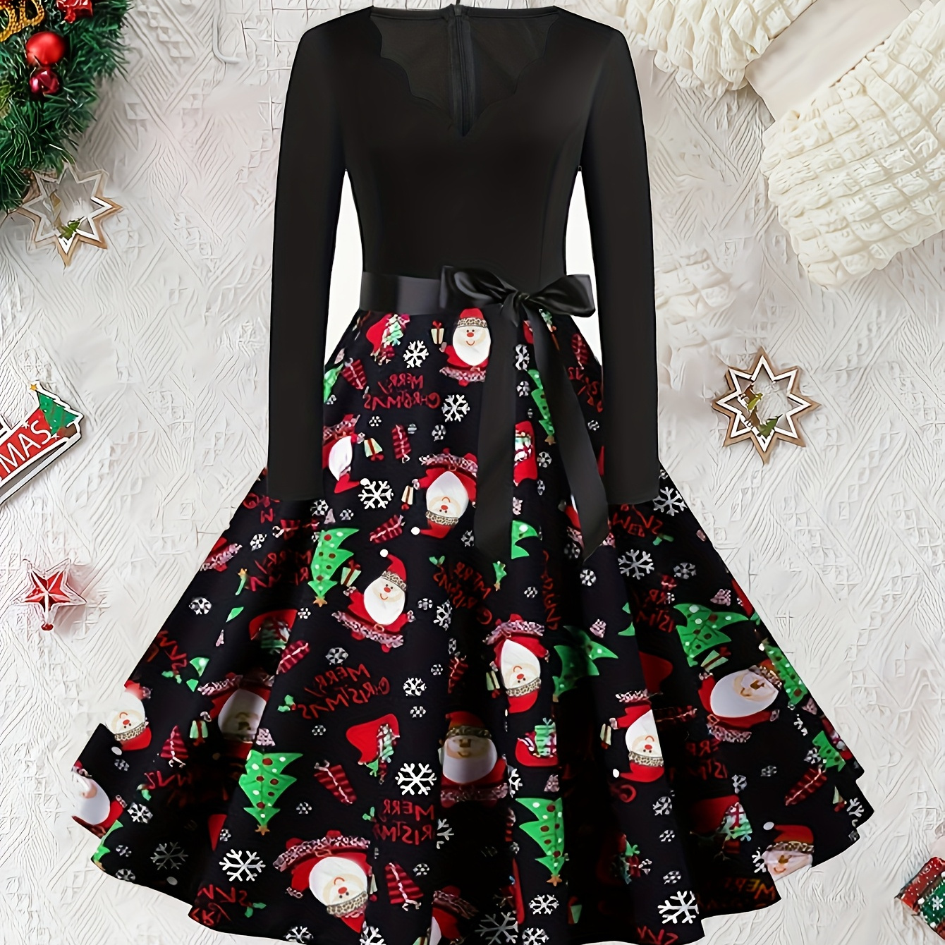Formal Womans Christmas Dress Women Comfortable Vintage Merry Christmas  Print Dress Long Sleeve Hoodies Long Sleeve