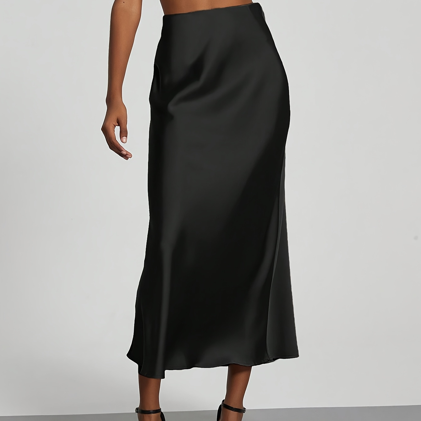 

Elegant Solid Color Satin Maxi Skirt For Women - High-waisted, Flowing Design, Machine Washable, , Spring/summer/fall, Seasonal Attire | Flowing Maxi Skirt | Polyester Satin